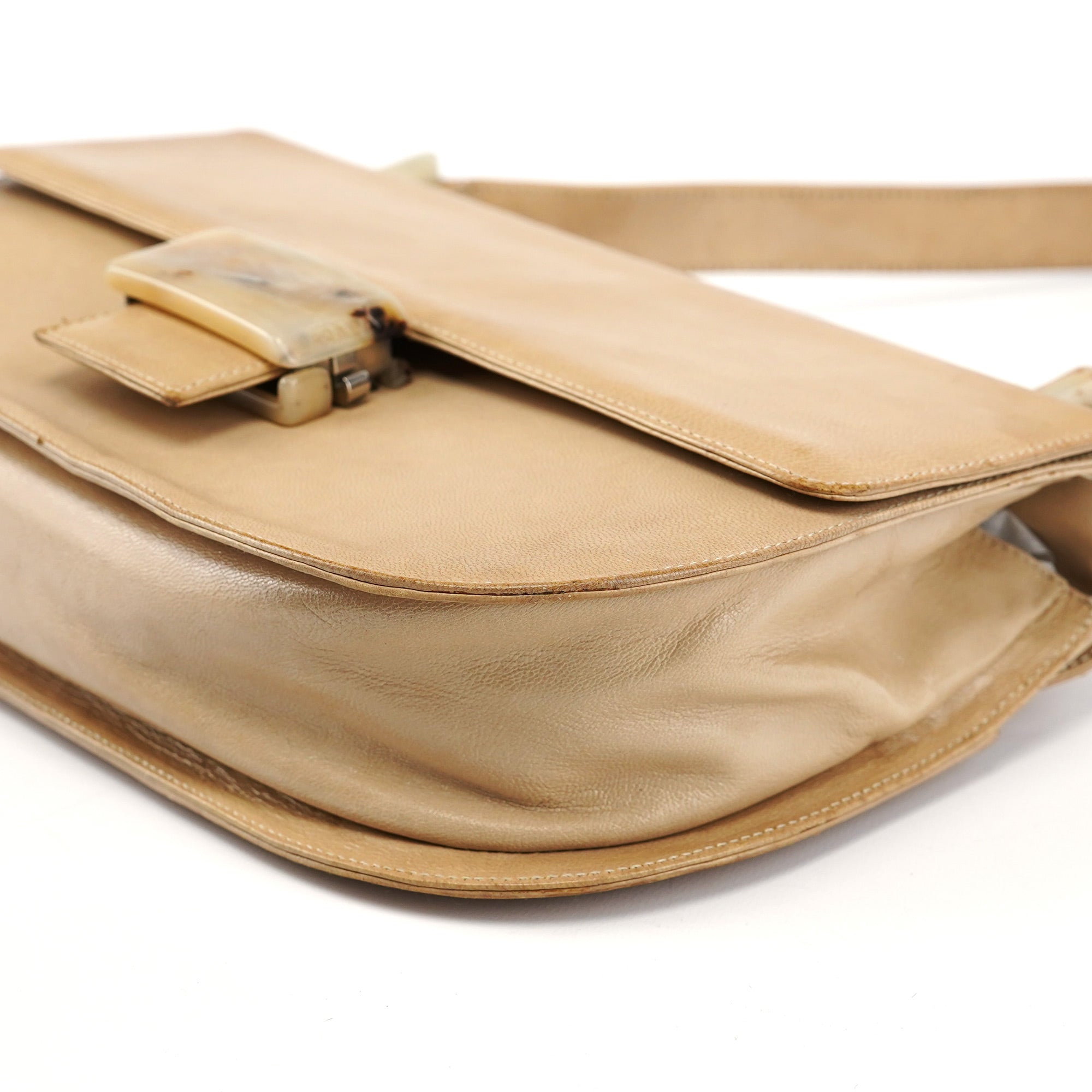 Beige Vitello Buckle Shoulder Bag