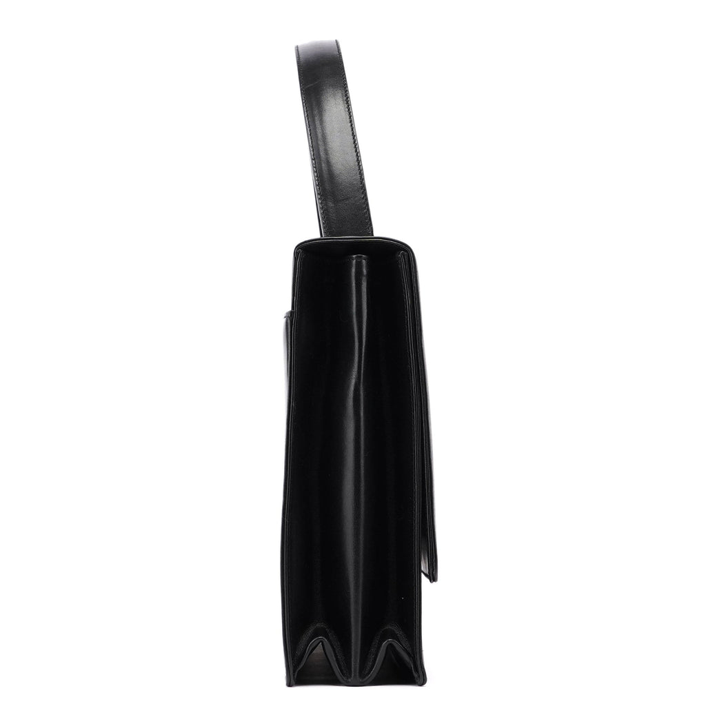 Black Calfskin Flap Top Handle Bag