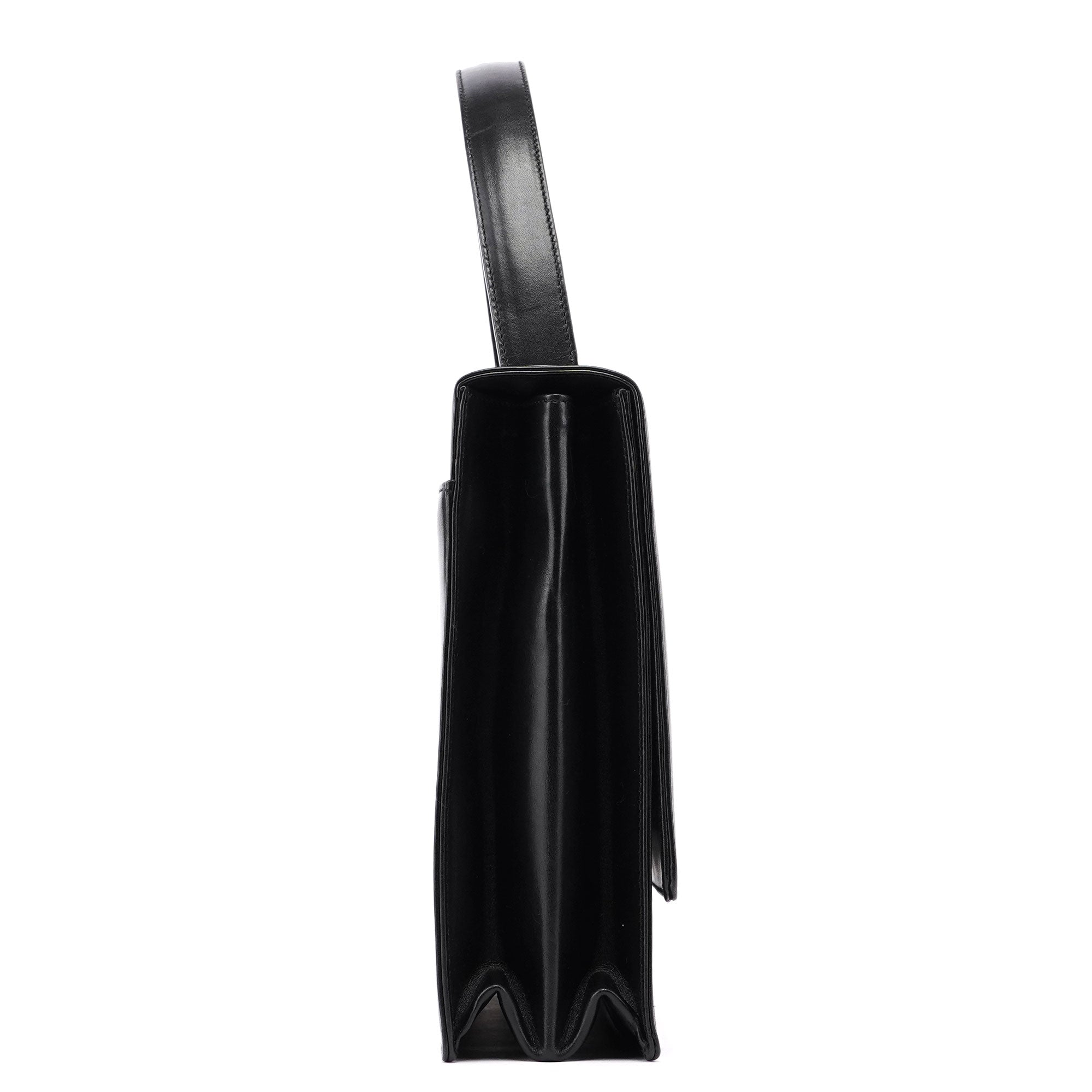 Black Calfskin Flap Top Handle Bag