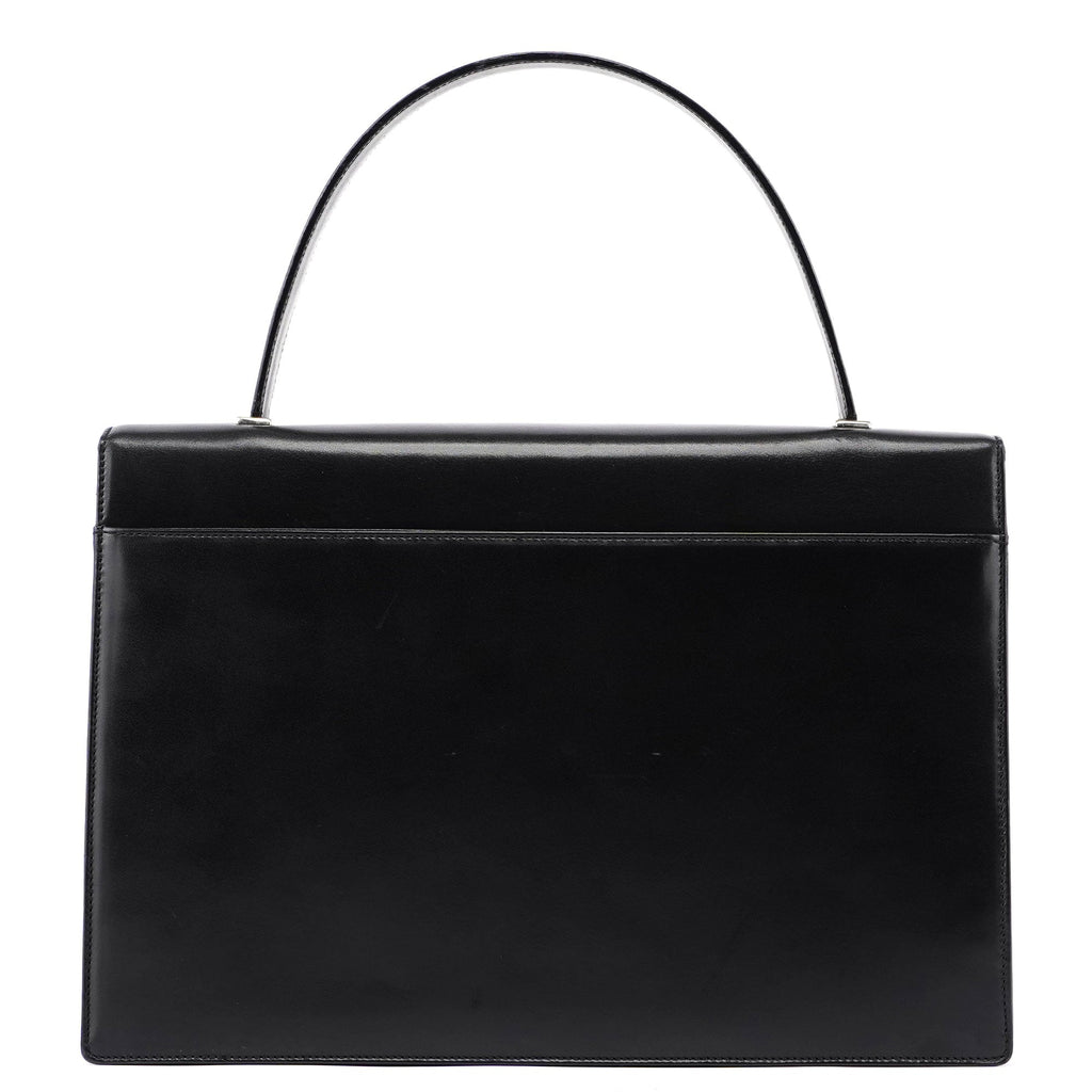 Black Calfskin Flap Top Handle Bag