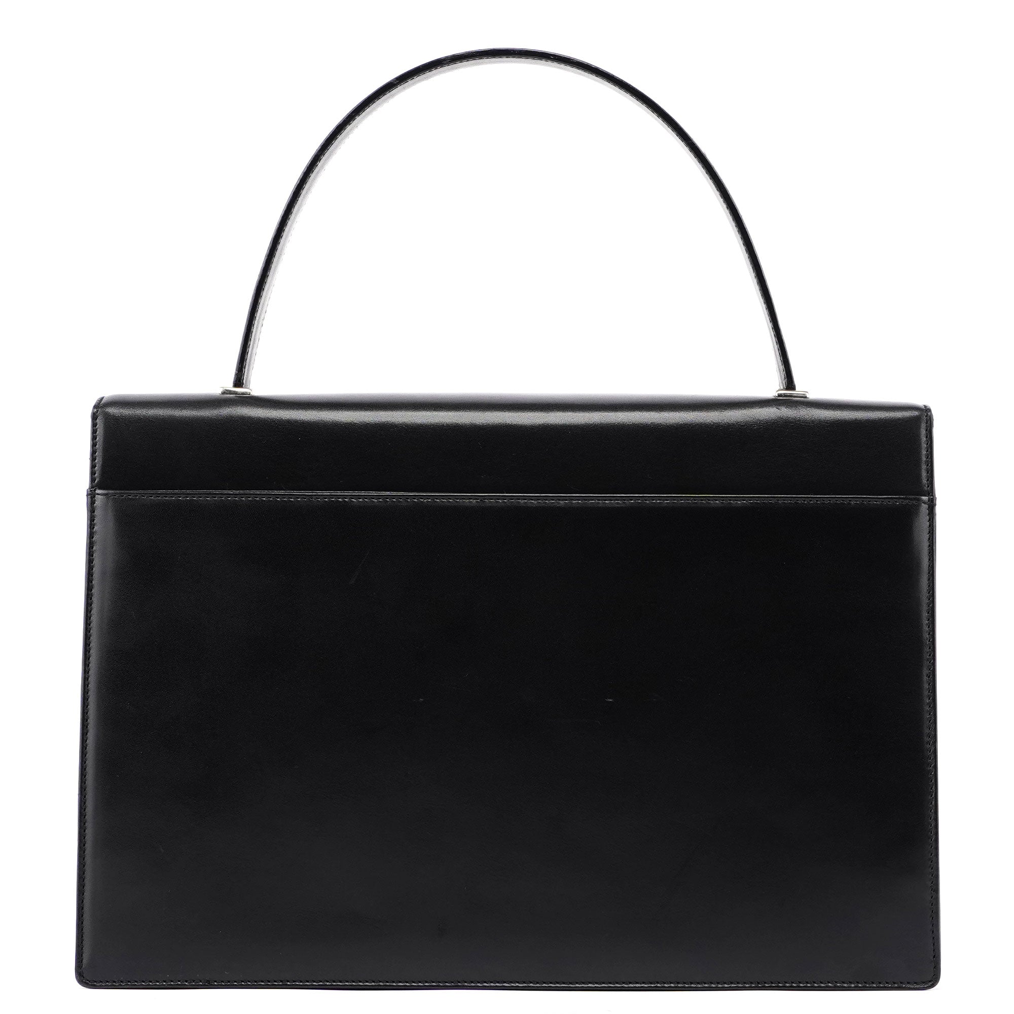 Black Calfskin Flap Top Handle Bag