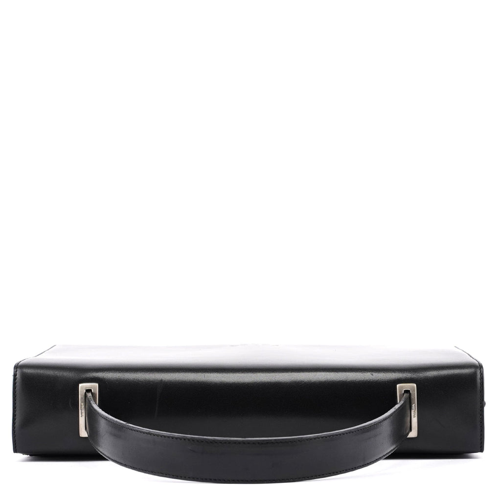 Black Calfskin Flap Top Handle Bag