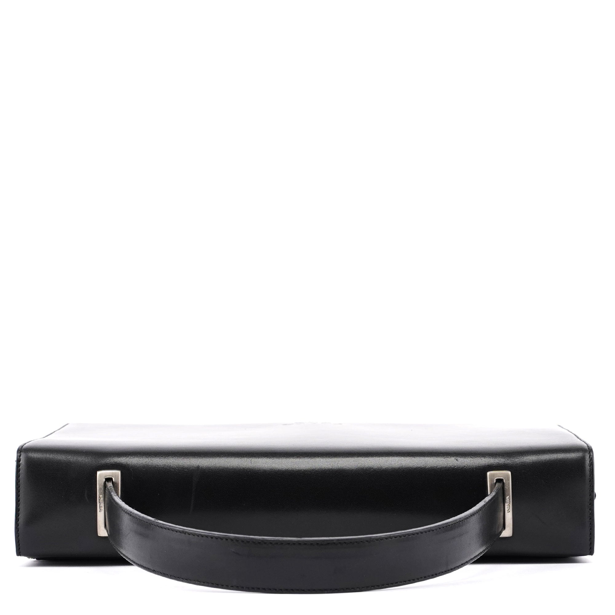 Black Calfskin Flap Top Handle Bag