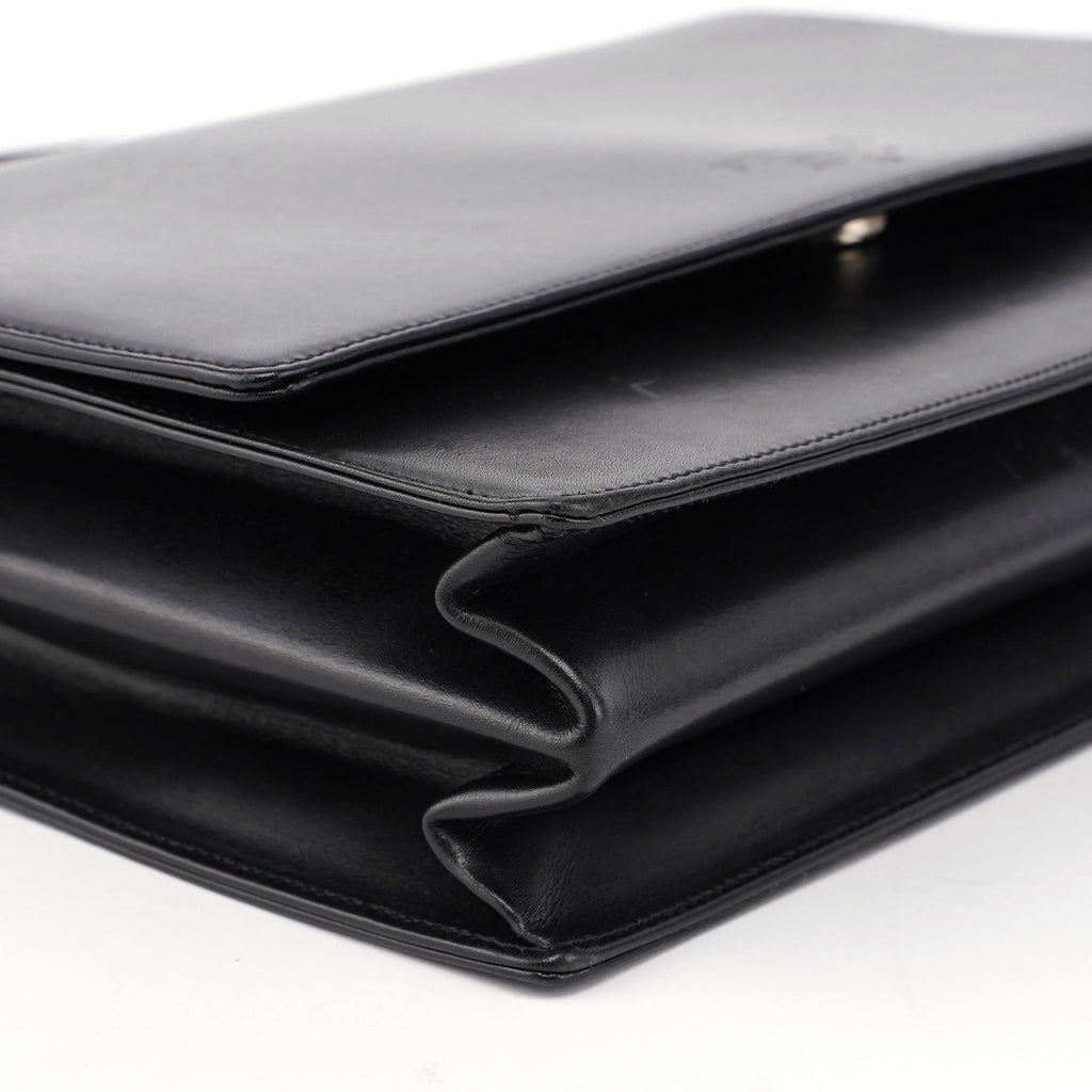Black Calfskin Flap Top Handle Bag