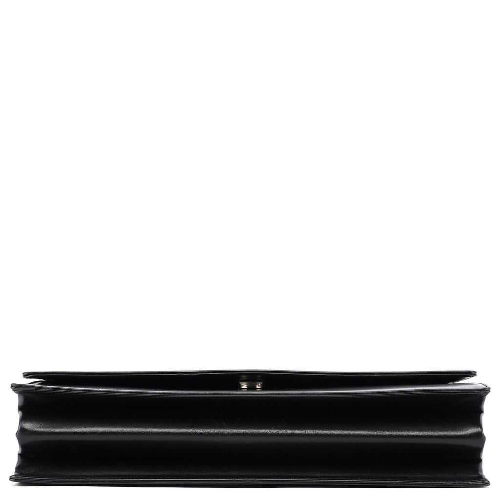 Black Calfskin Flap Top Handle Bag