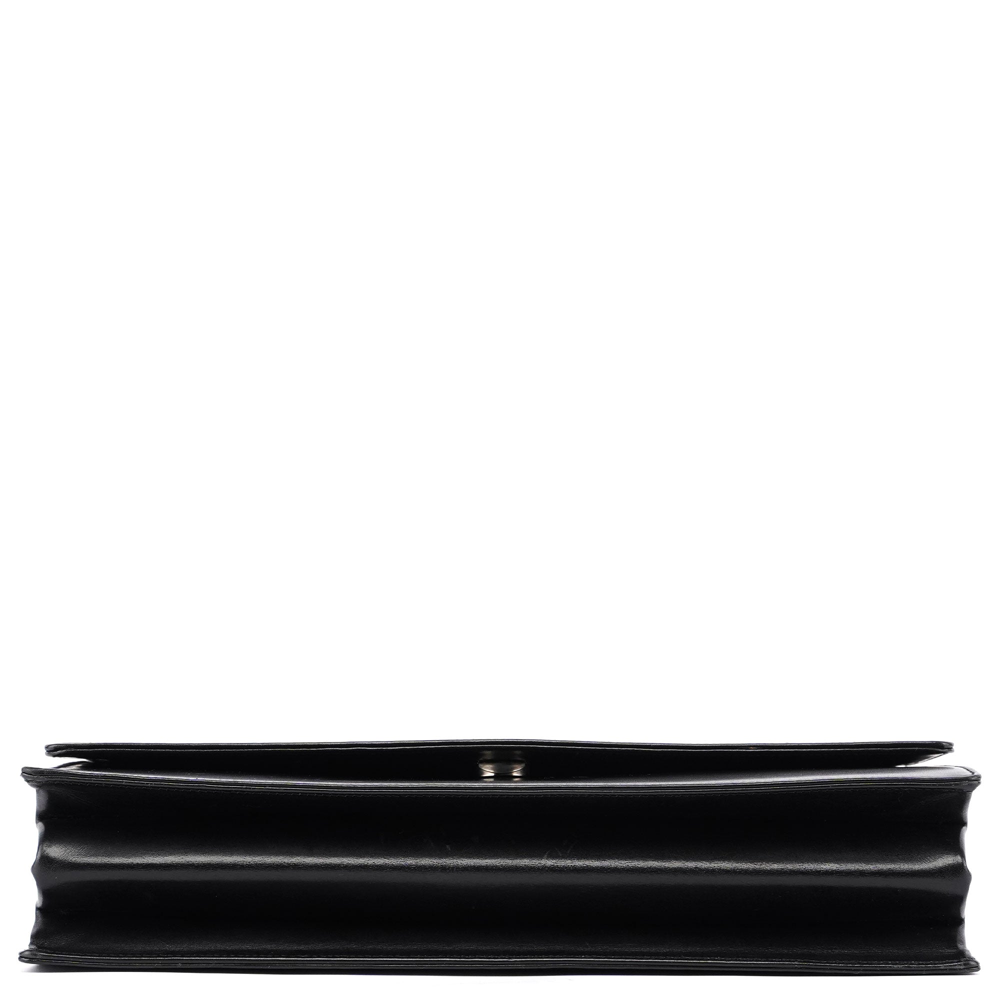 Black Calfskin Flap Top Handle Bag