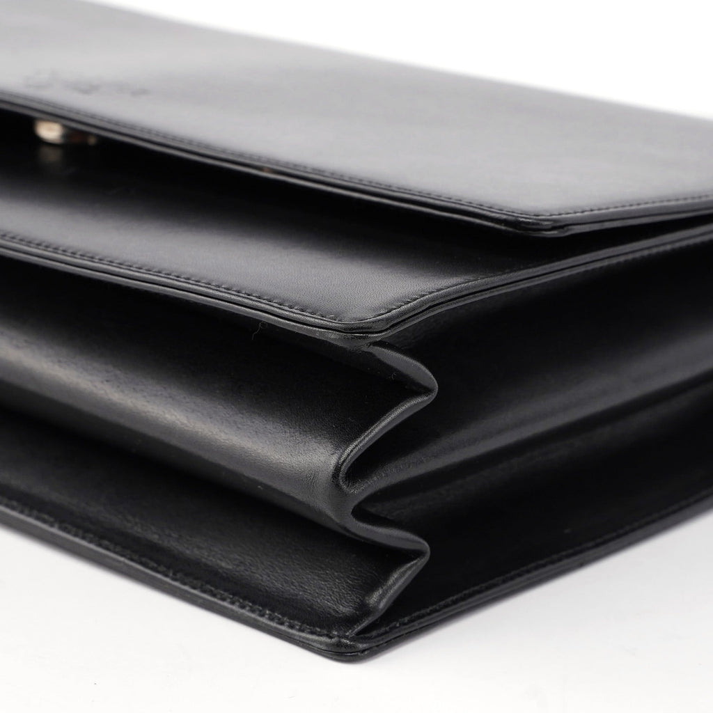 Black Calfskin Flap Top Handle Bag