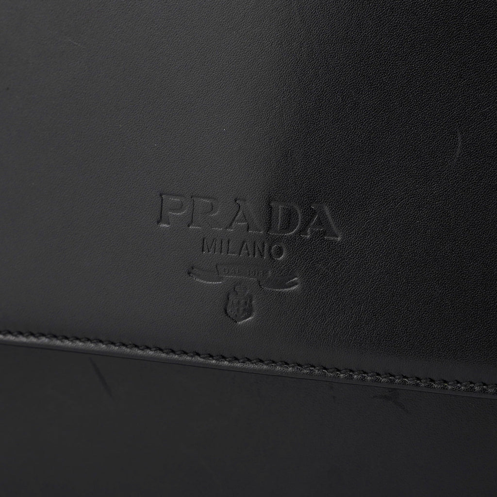 Black Calfskin Flap Top Handle Bag