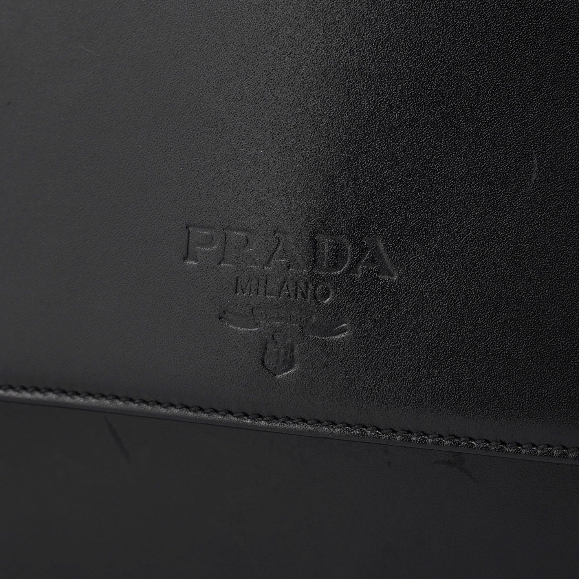 Black Calfskin Flap Top Handle Bag