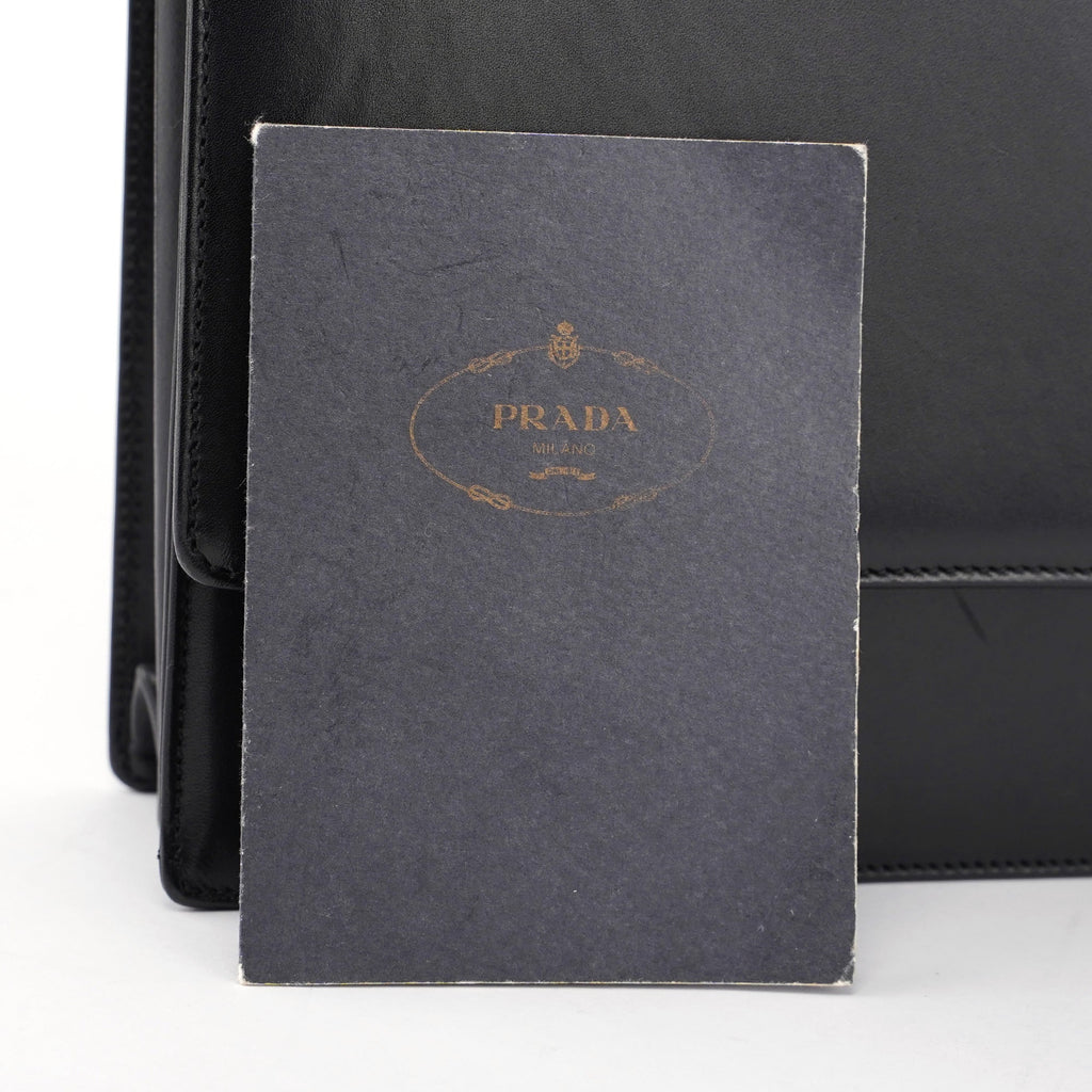 Black Calfskin Flap Top Handle Bag