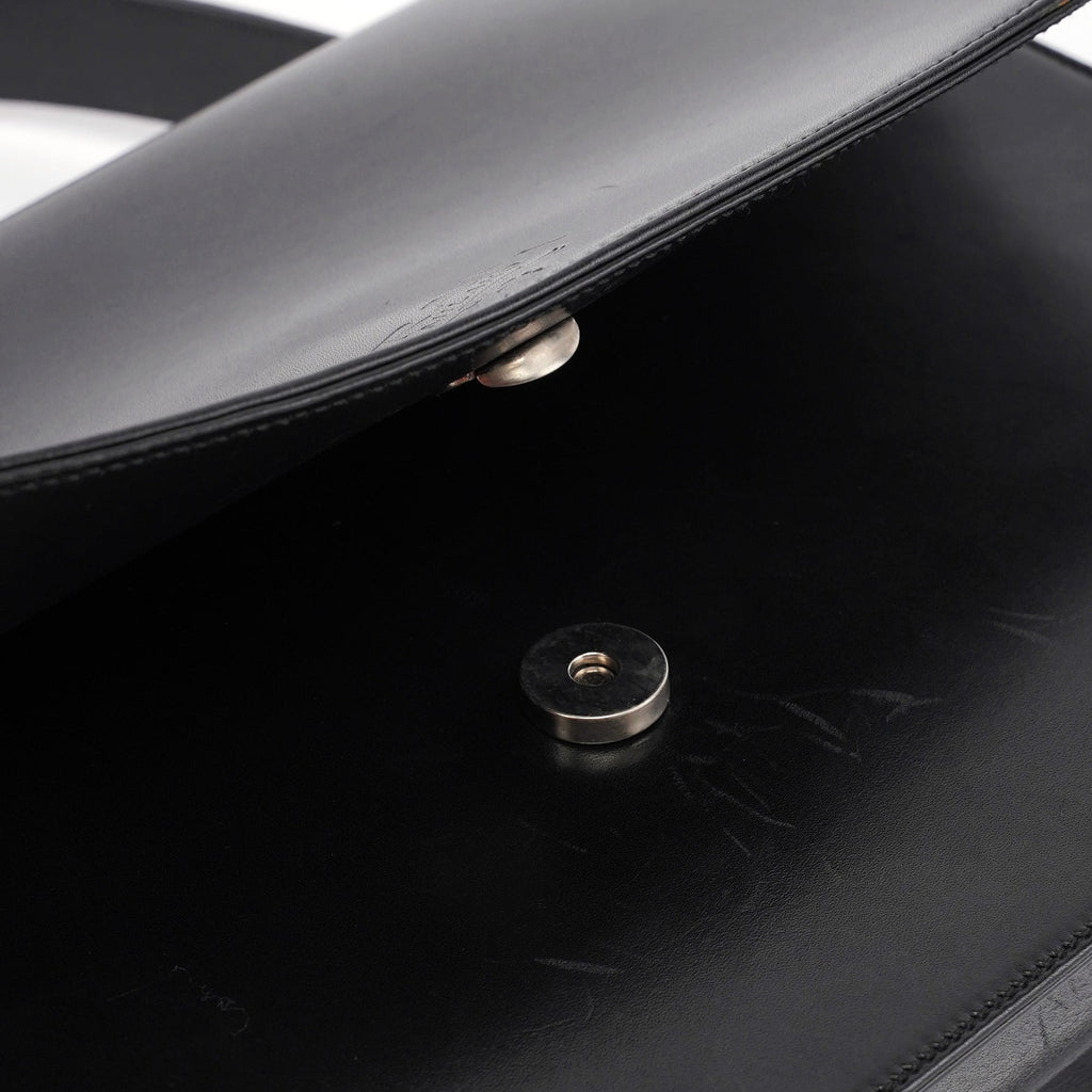 Black Calfskin Flap Top Handle Bag