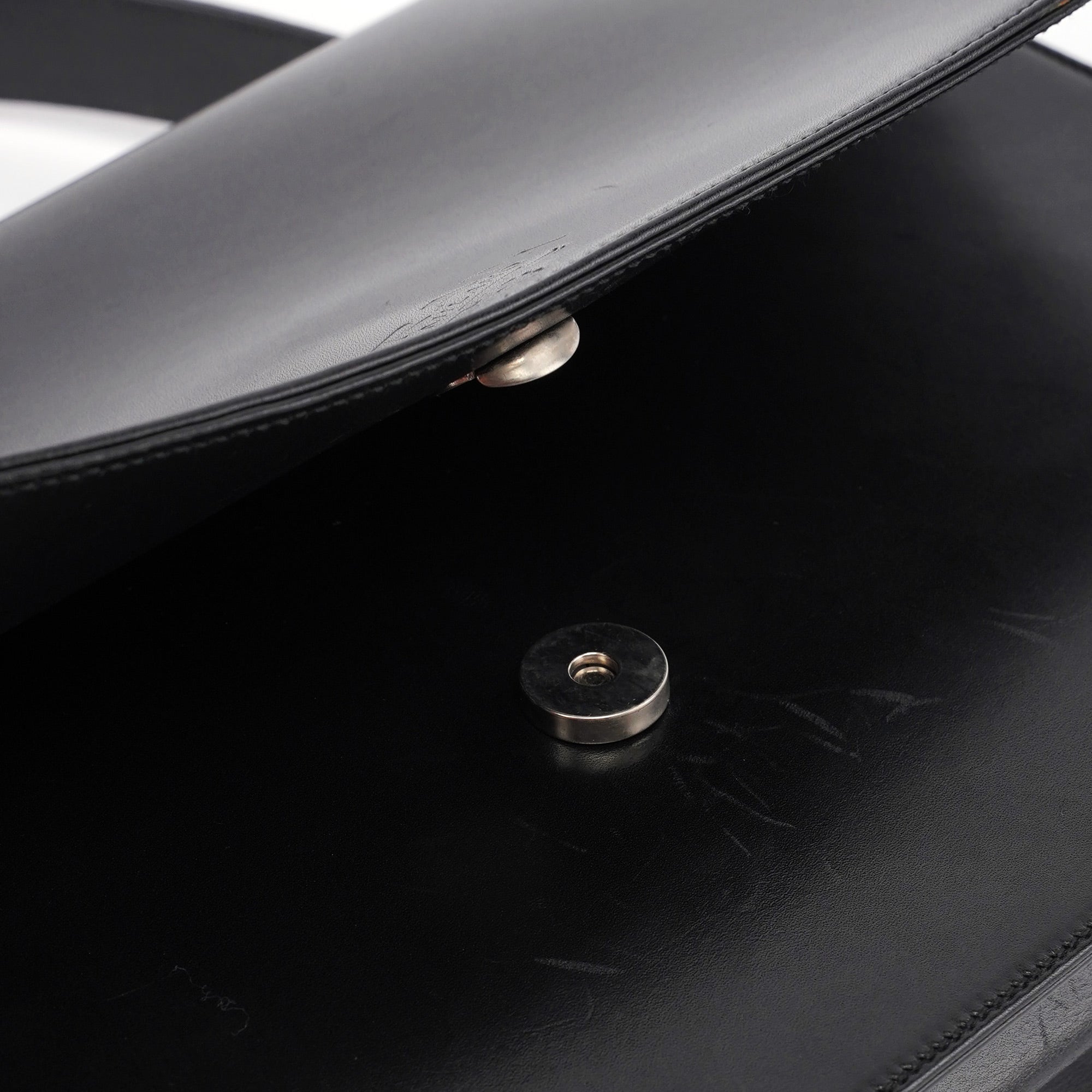Black Calfskin Flap Top Handle Bag
