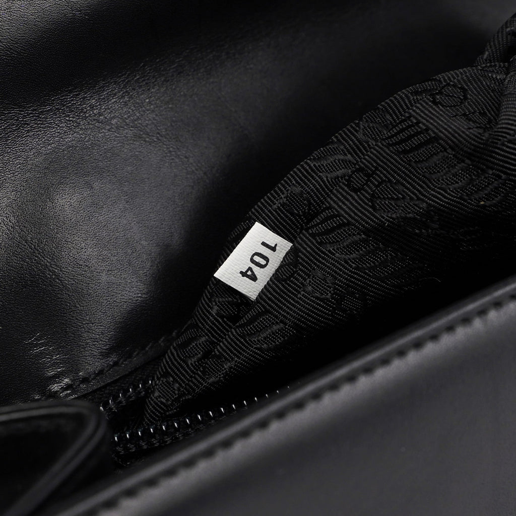 Black Calfskin Flap Top Handle Bag