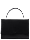 Black Calfskin Flap Top Handle Bag
