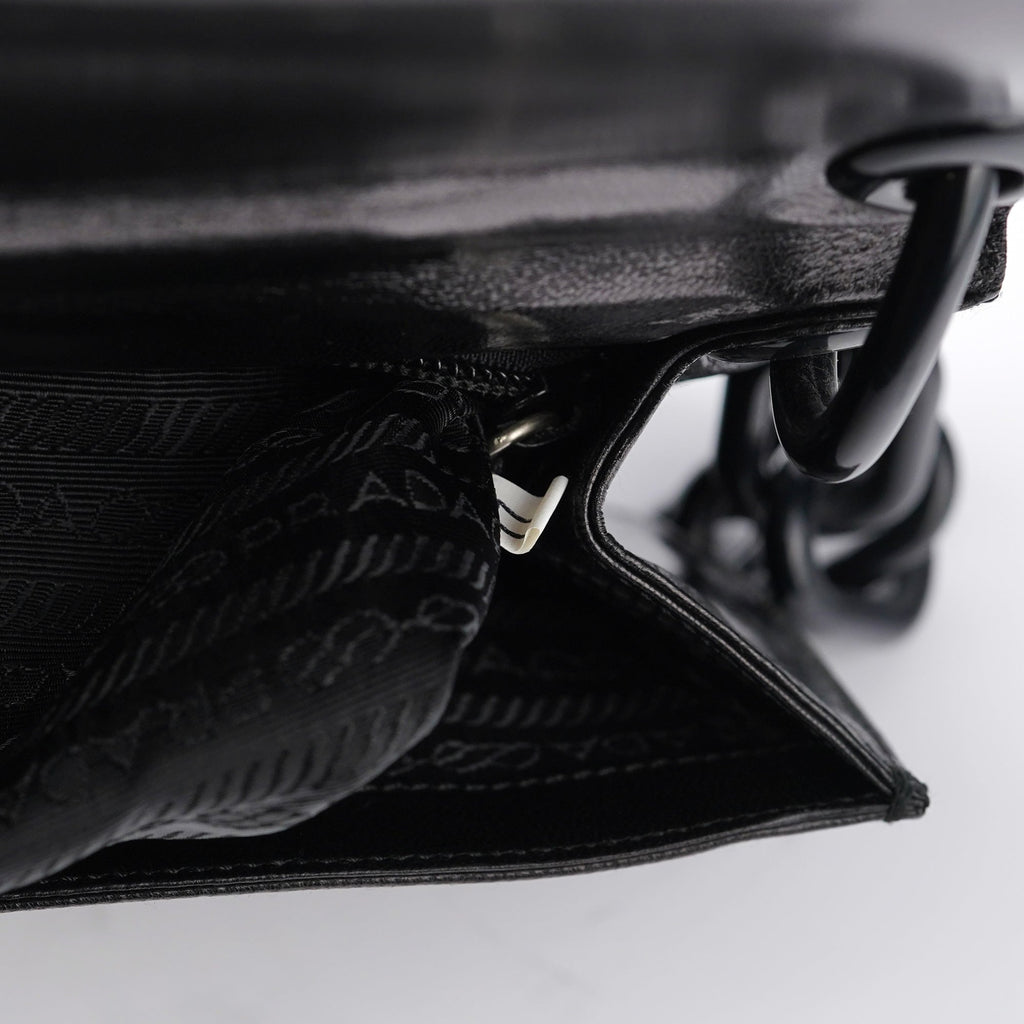 Black Calfskin Madras Swing Chain Shoulder Bag