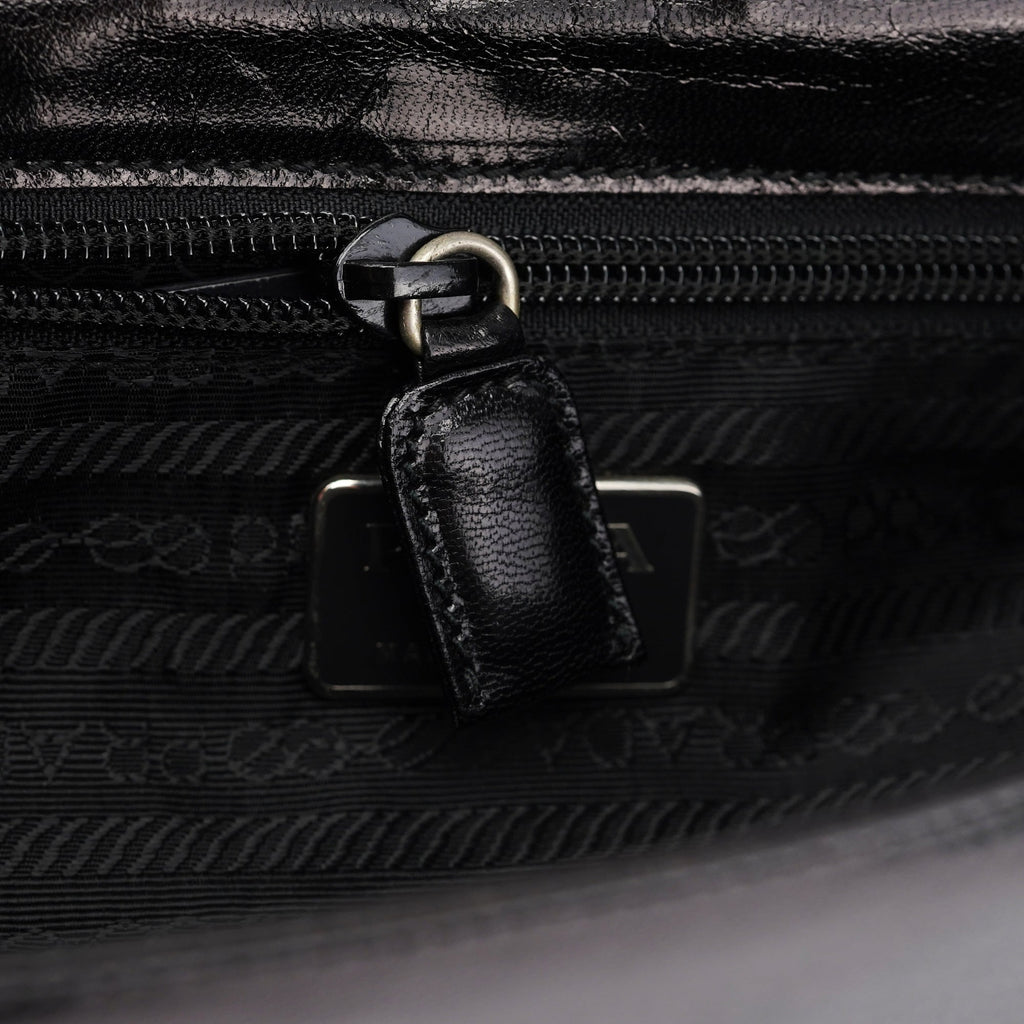 Black Calfskin Madras Swing Chain Shoulder Bag