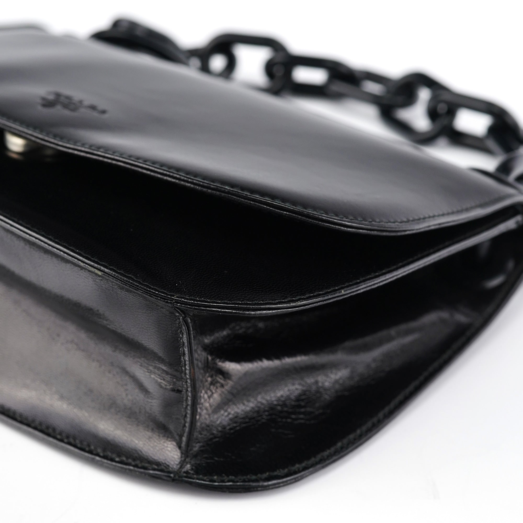 Black Calfskin Madras Swing Chain Shoulder Bag