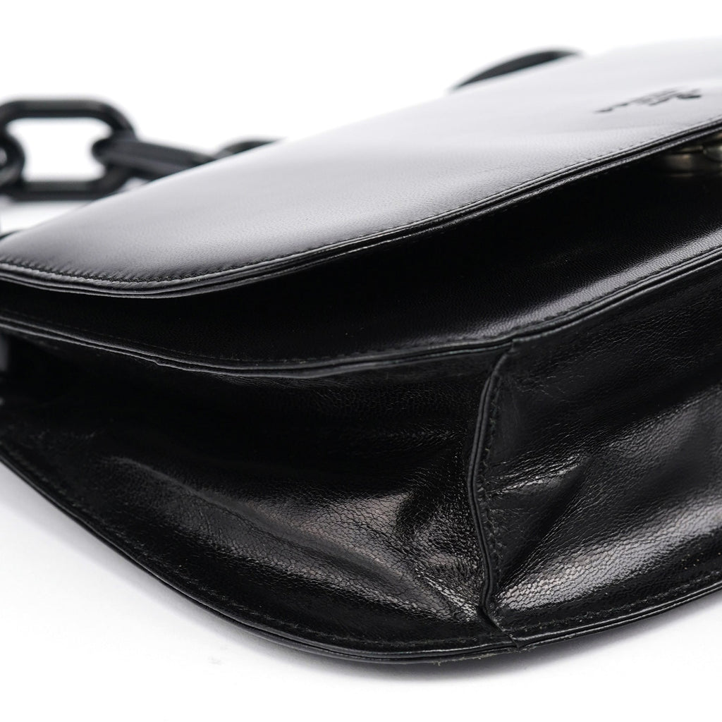 Black Calfskin Madras Swing Chain Shoulder Bag