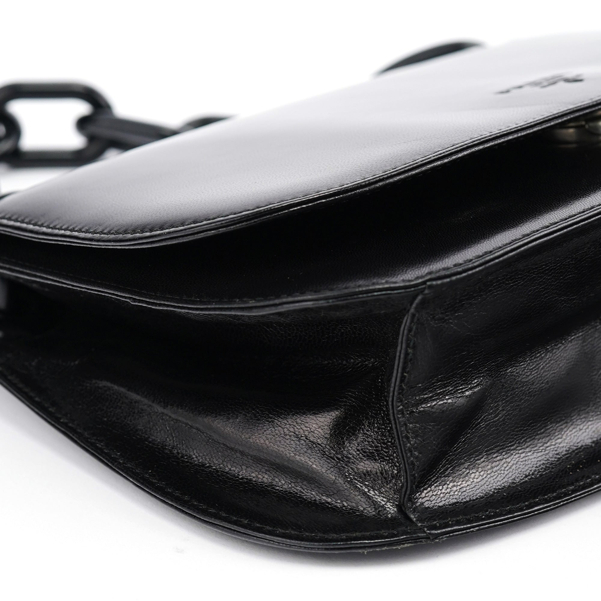 Black Calfskin Madras Swing Chain Shoulder Bag