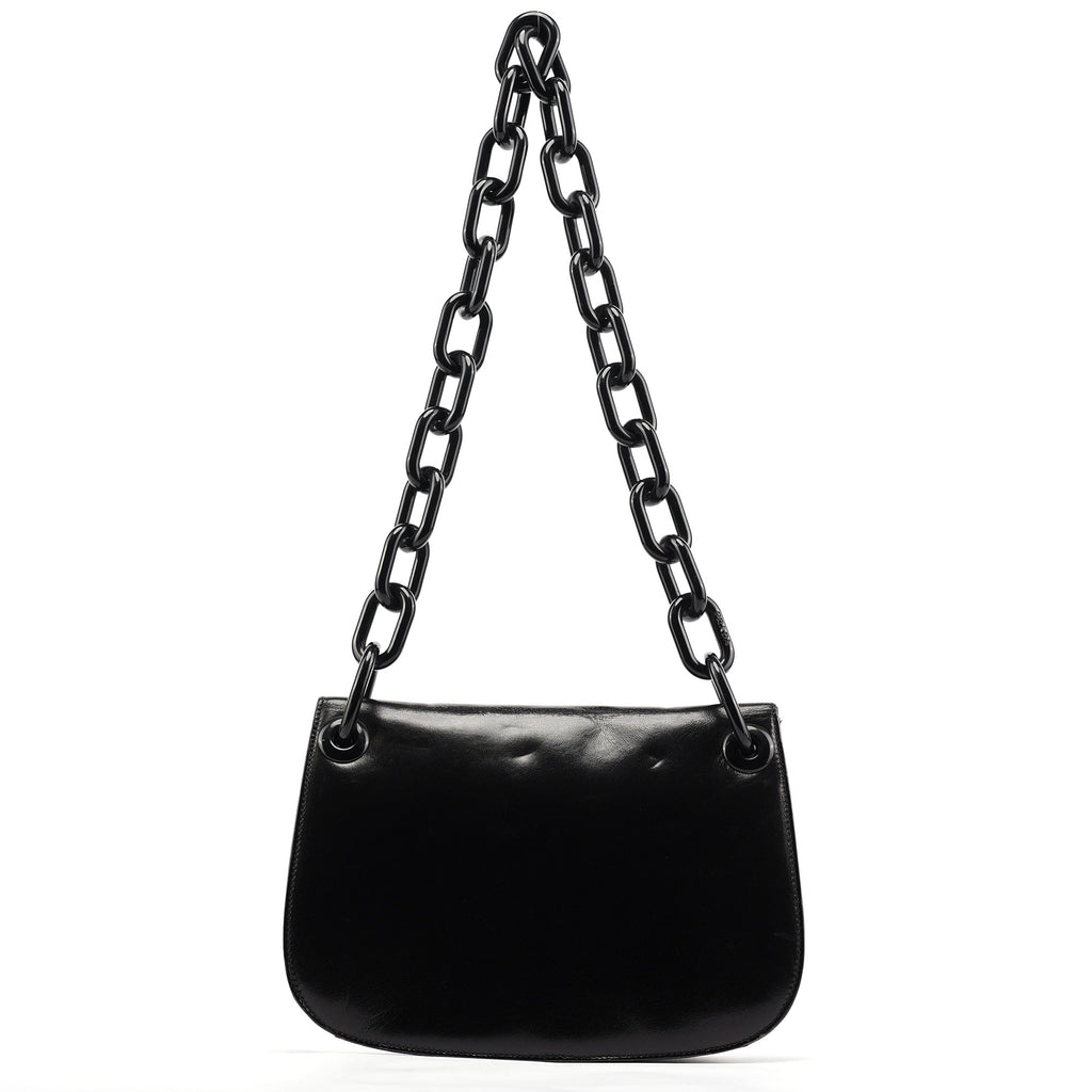 Black Calfskin Madras Swing Chain Shoulder Bag