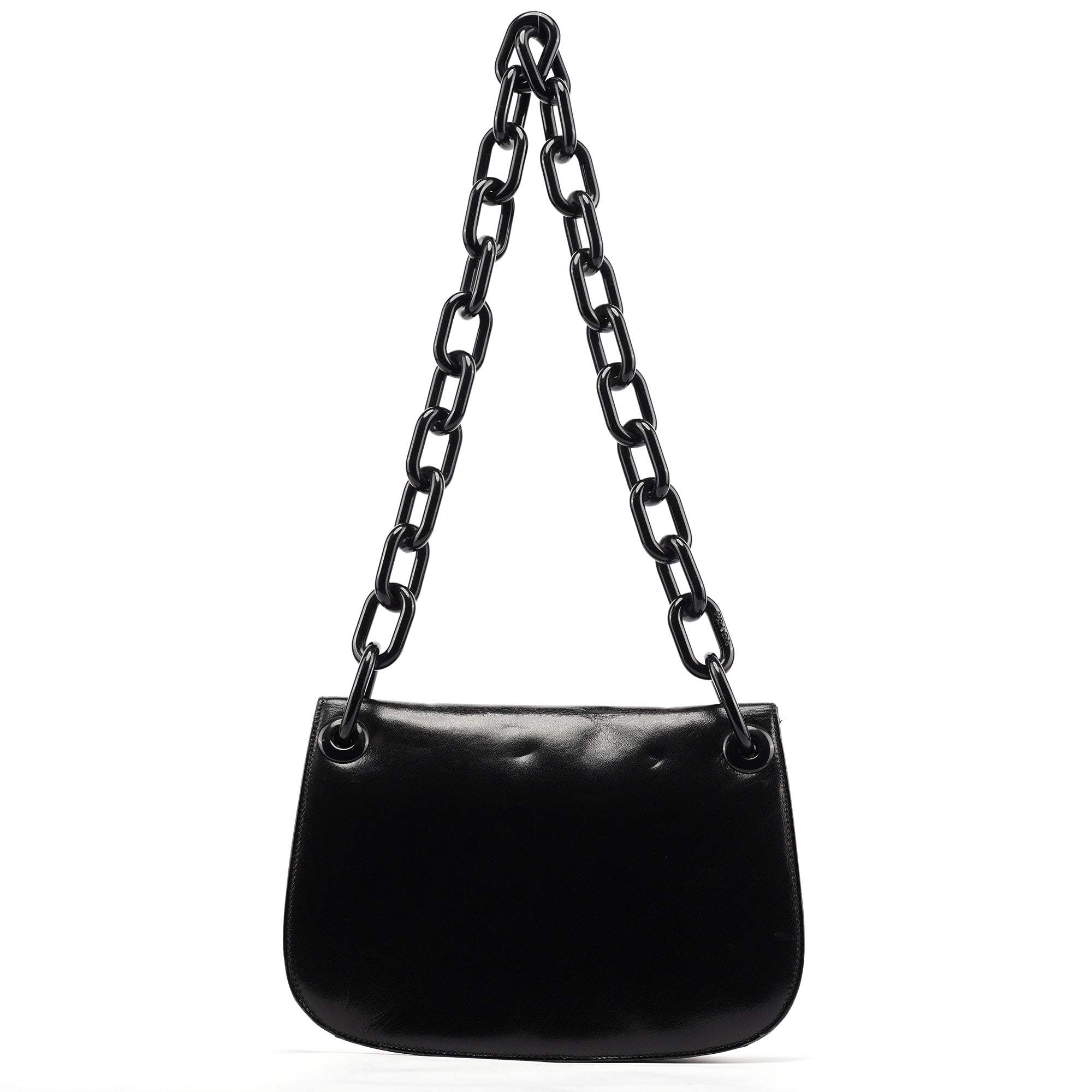 Black Calfskin Madras Swing Chain Shoulder Bag