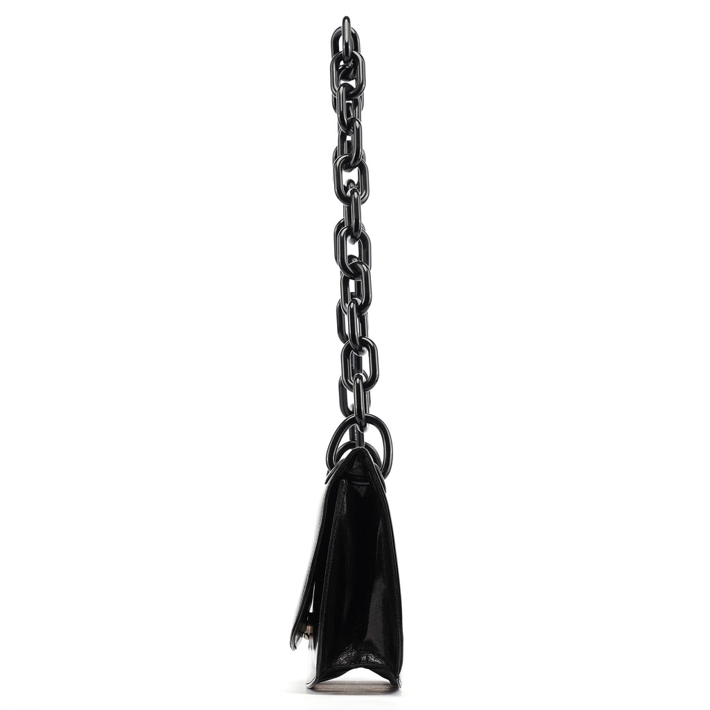 Black Calfskin Madras Swing Chain Shoulder Bag