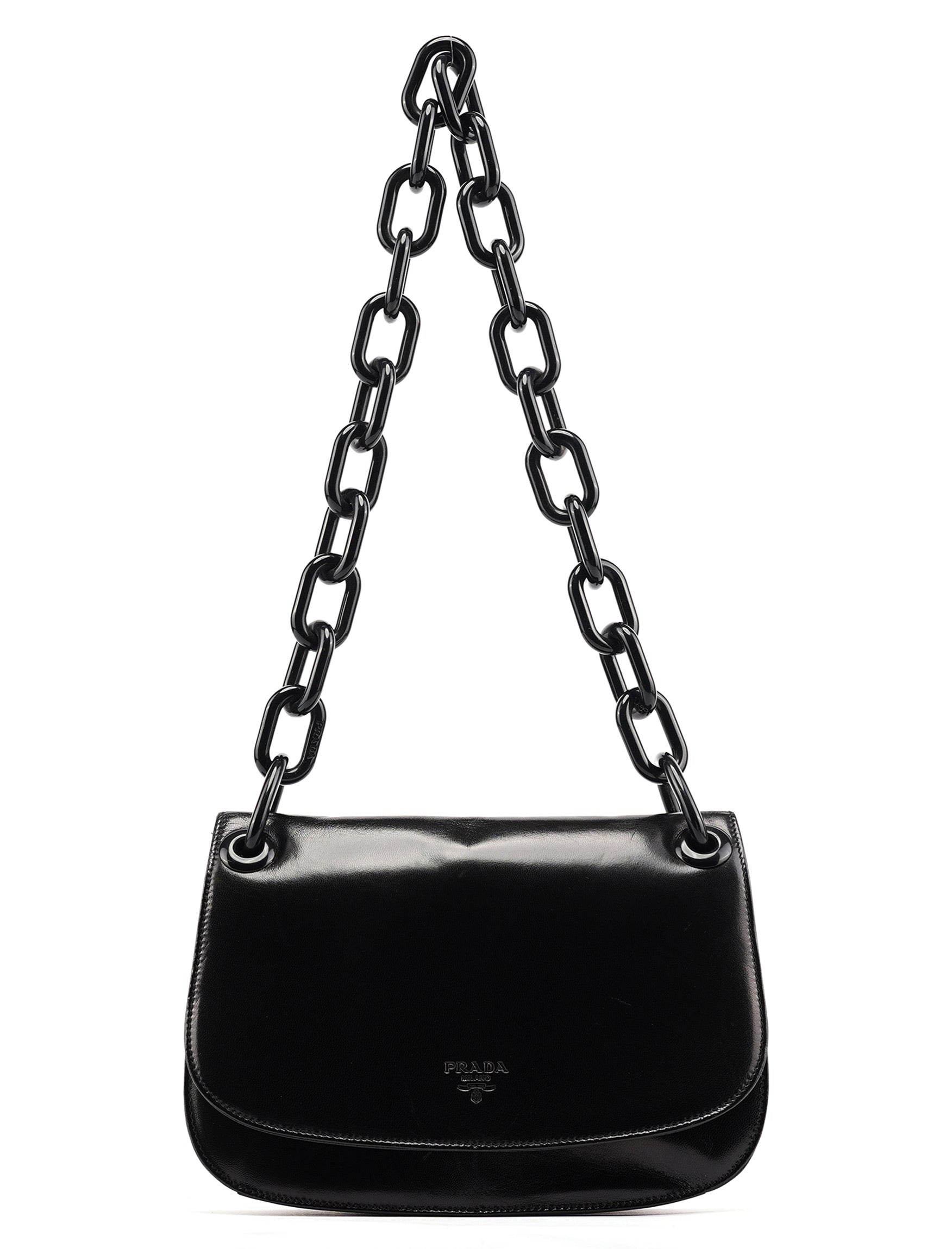 Black Calfskin Madras Swing Chain Shoulder Bag