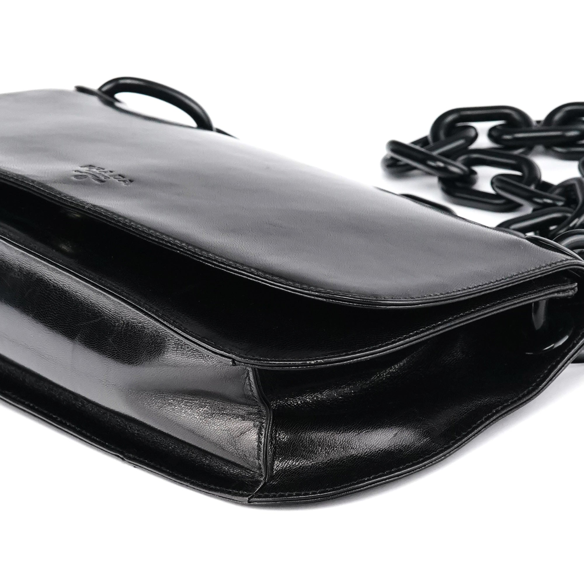 Black Calfskin Madras Swing Chain Shoulder Bag