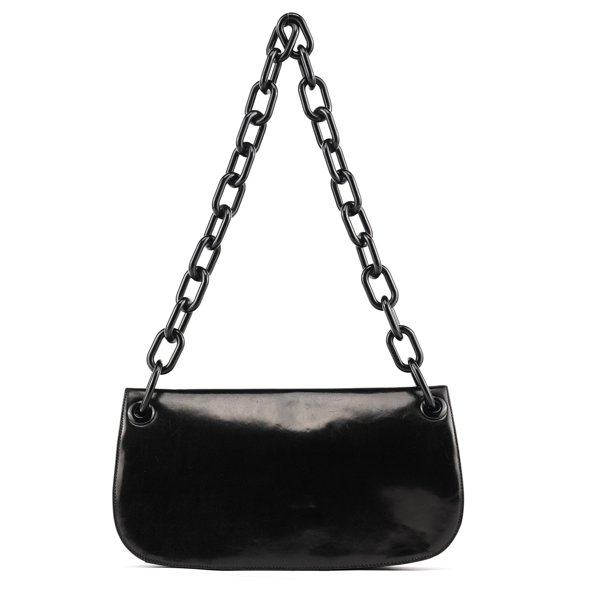 Black Calfskin Madras Swing Chain Shoulder Bag