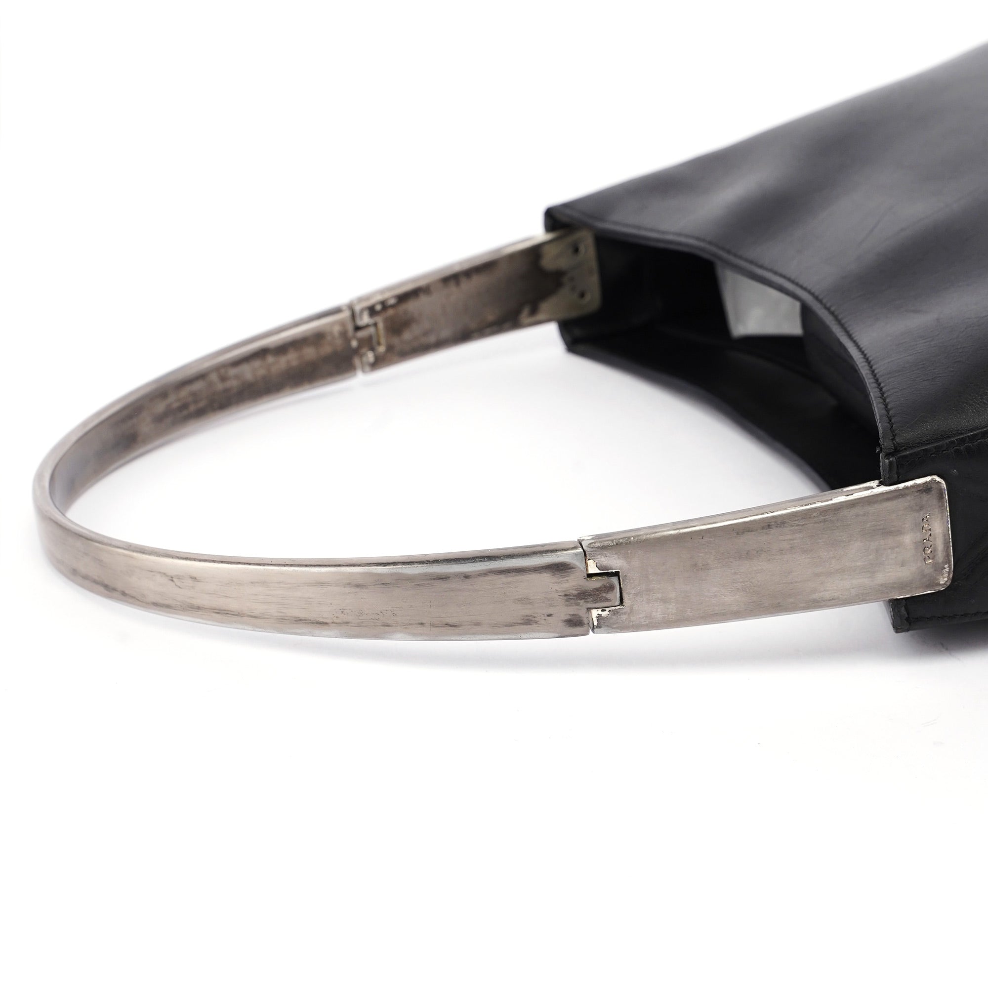 Black Calfskin Metallo Shoulder Bag