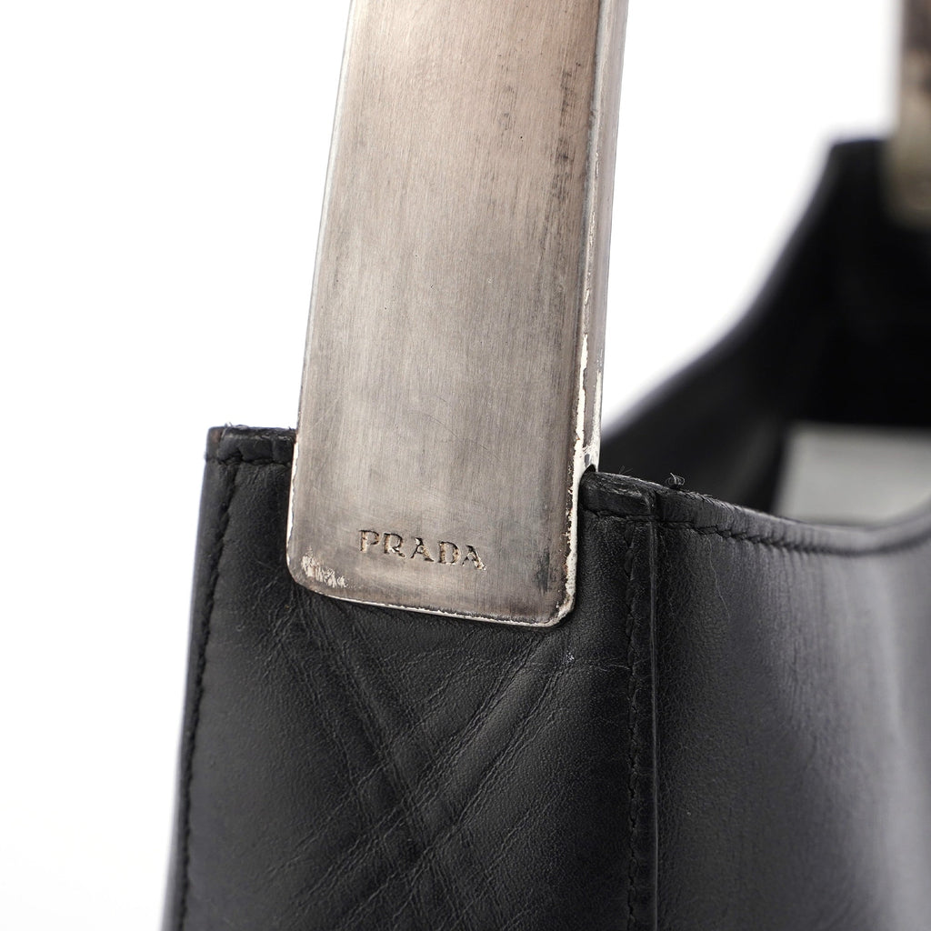 Black Calfskin Metallo Shoulder Bag