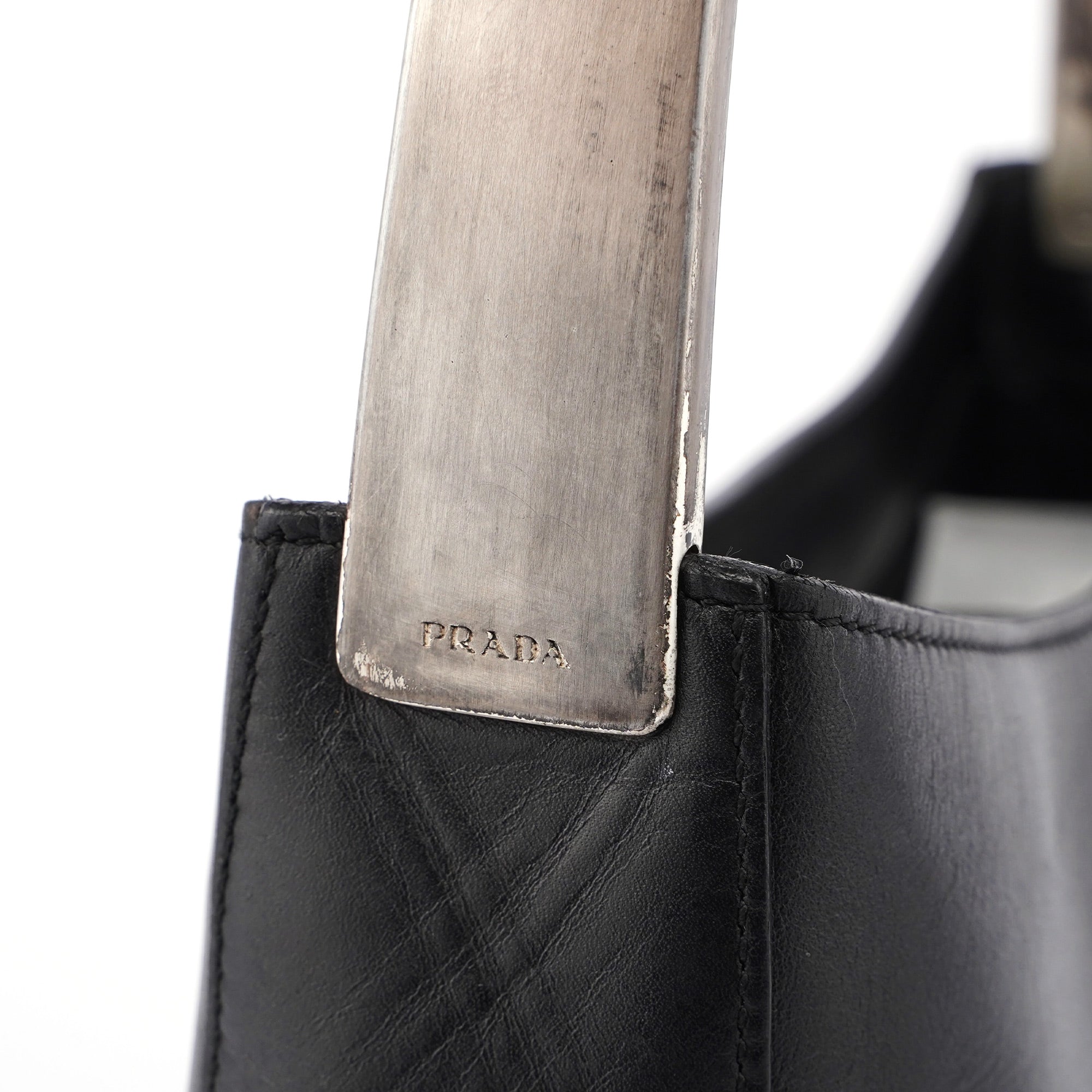 Black Calfskin Metallo Shoulder Bag