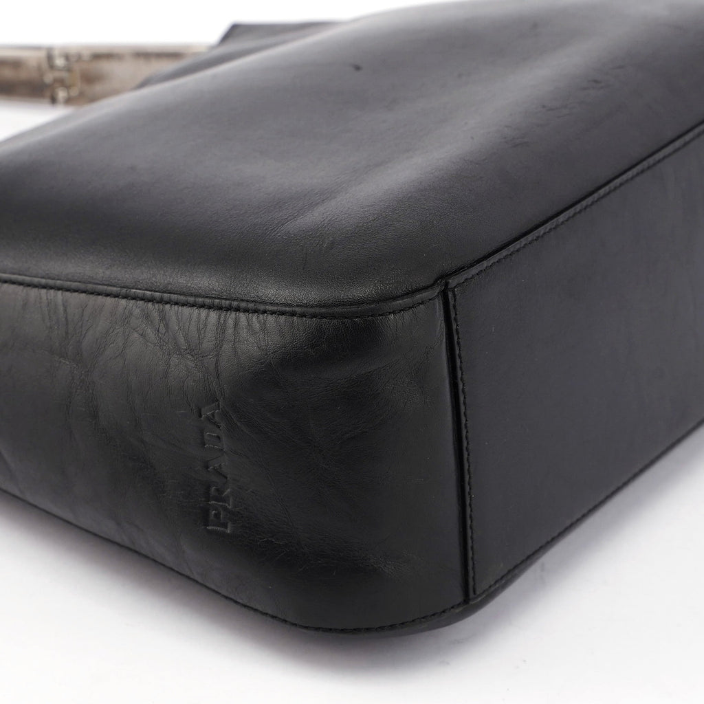 Black Calfskin Metallo Shoulder Bag