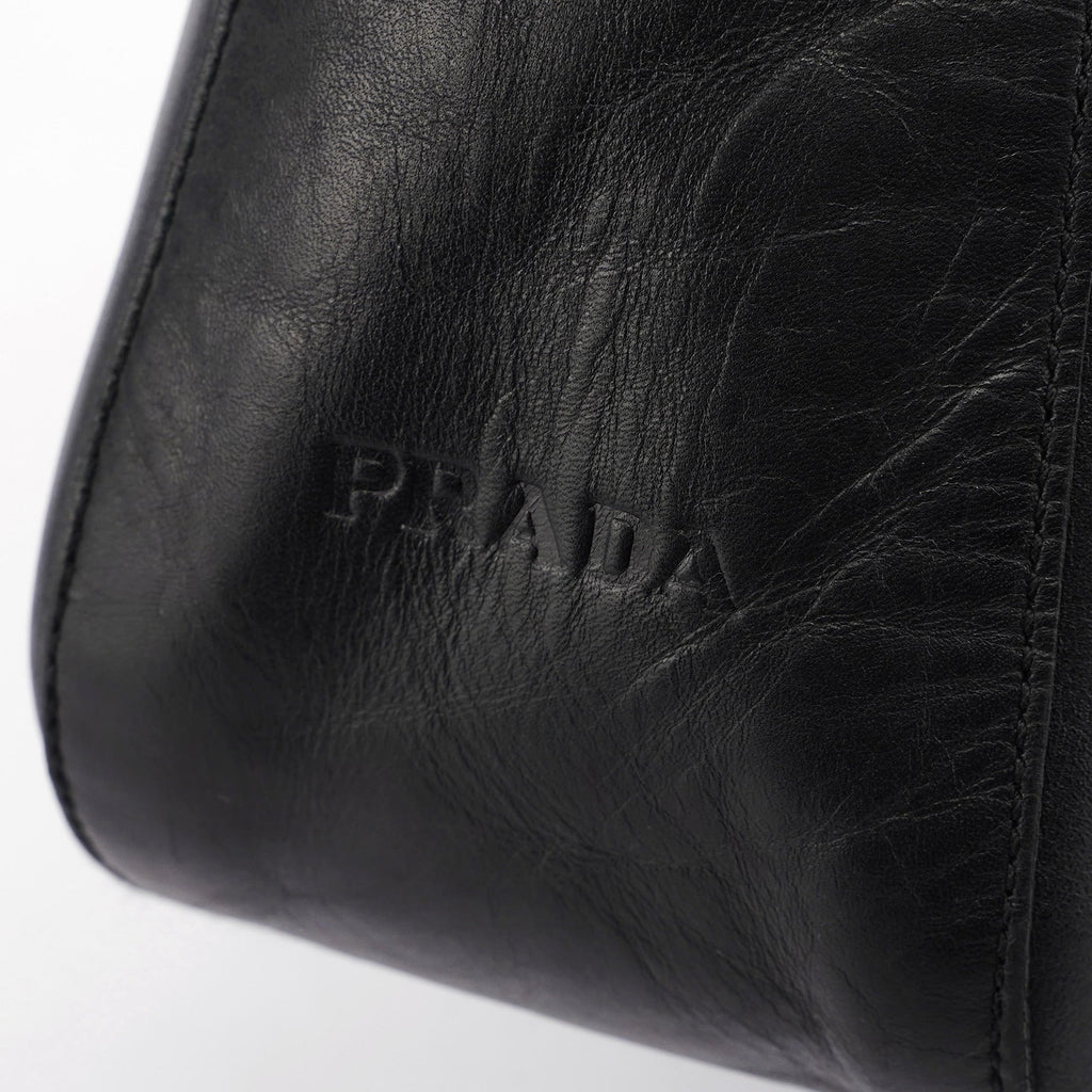 Black Calfskin Metallo Shoulder Bag