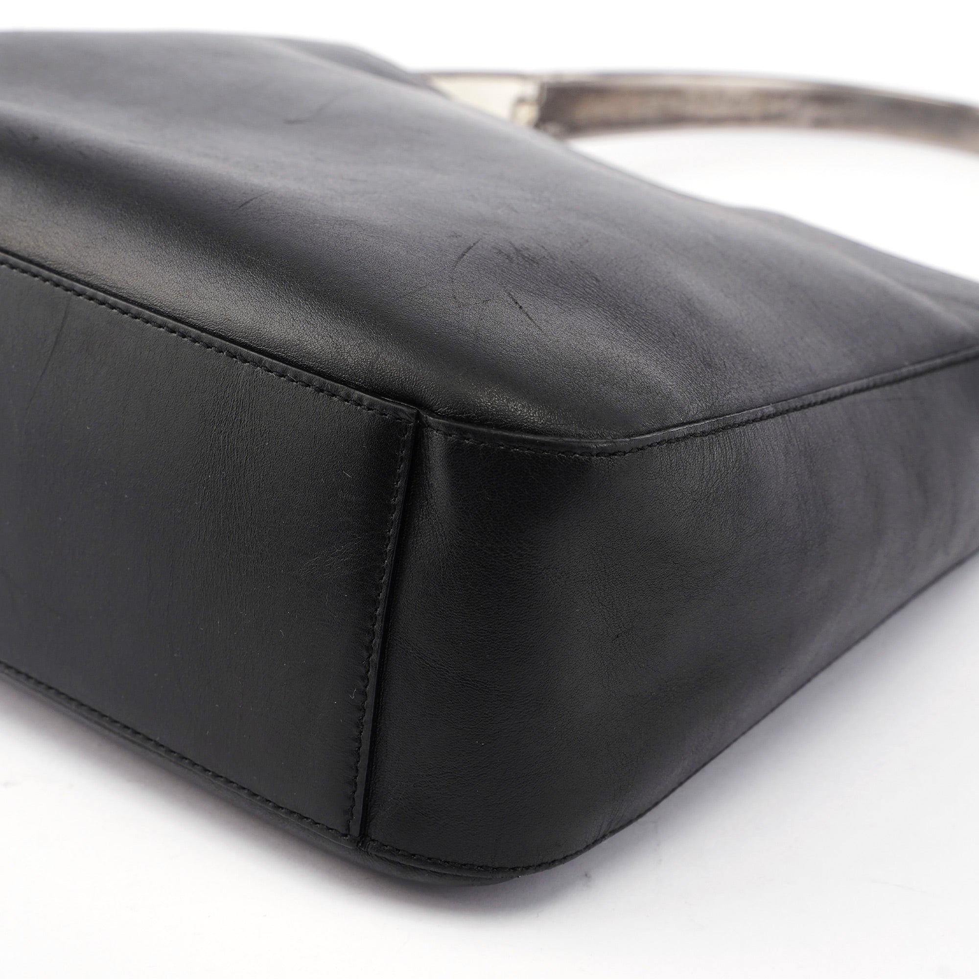 Black Calfskin Metallo Shoulder Bag
