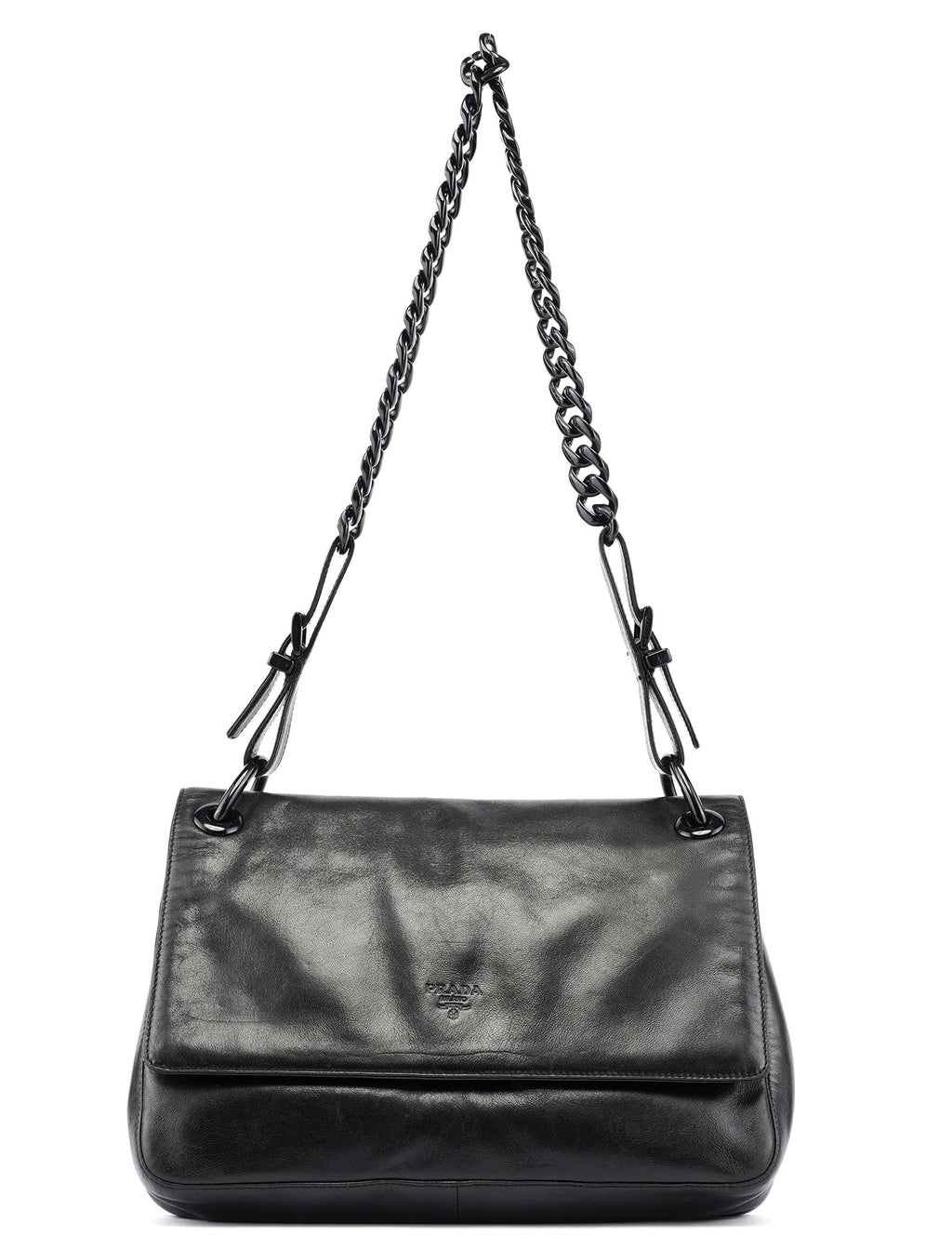 Black Calfskin Plastic Chain Shoulder Bag