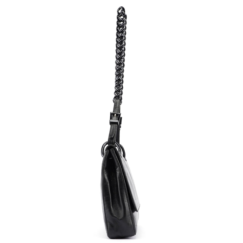 Black Calfskin Plastic Chain Shoulder Bag