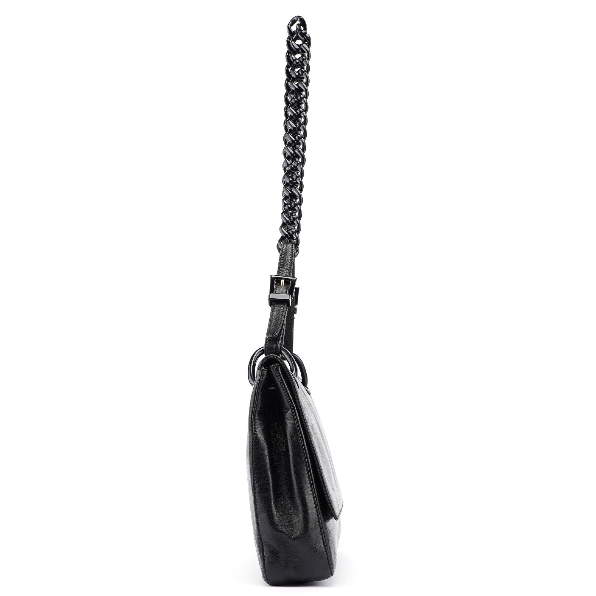Black Calfskin Plastic Chain Shoulder Bag