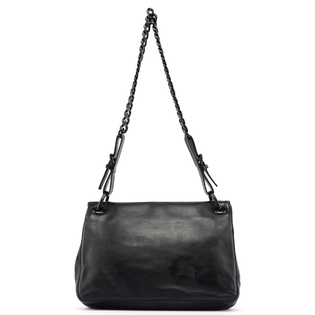 Black Calfskin Plastic Chain Shoulder Bag