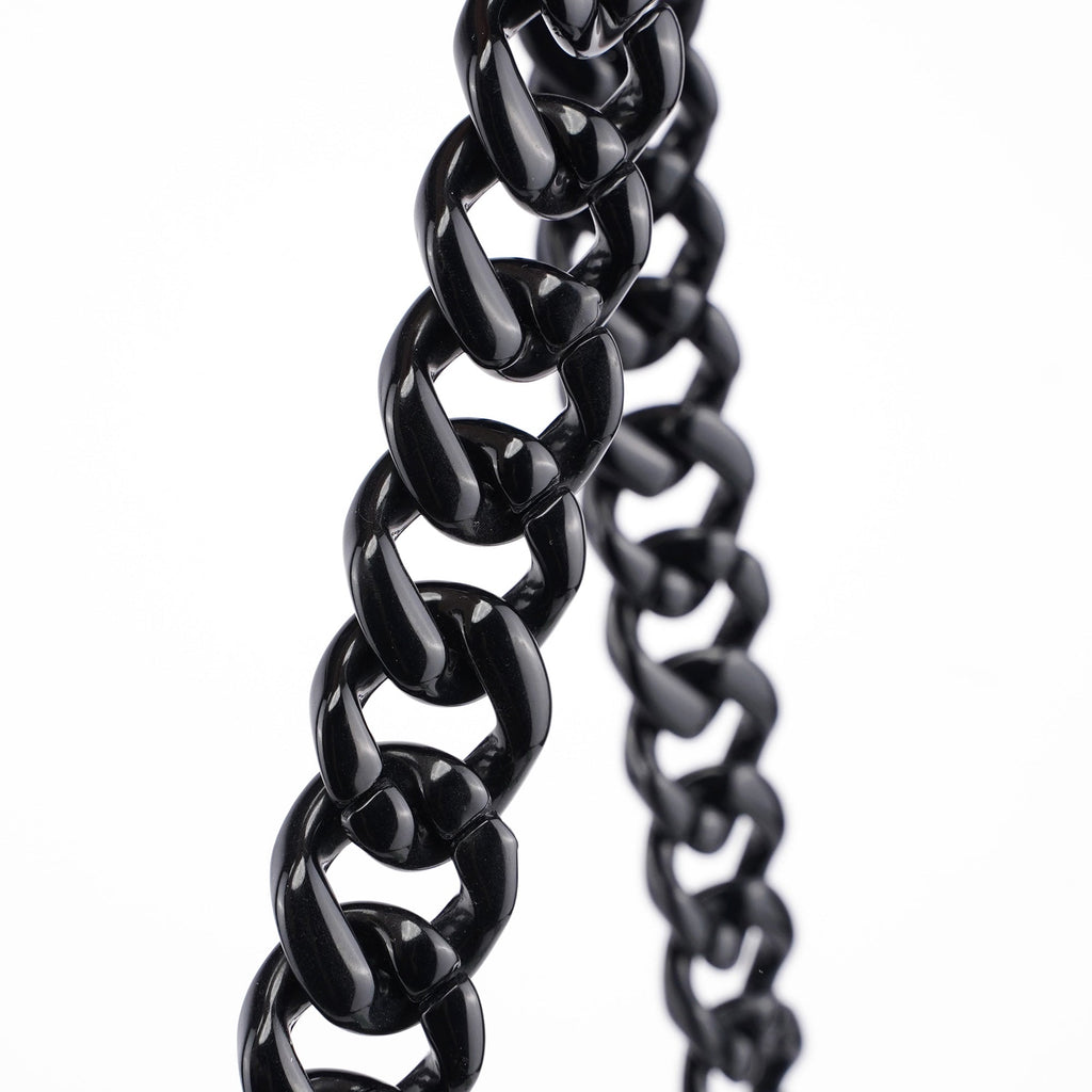 Black Calfskin Plastic Chain Shoulder Bag