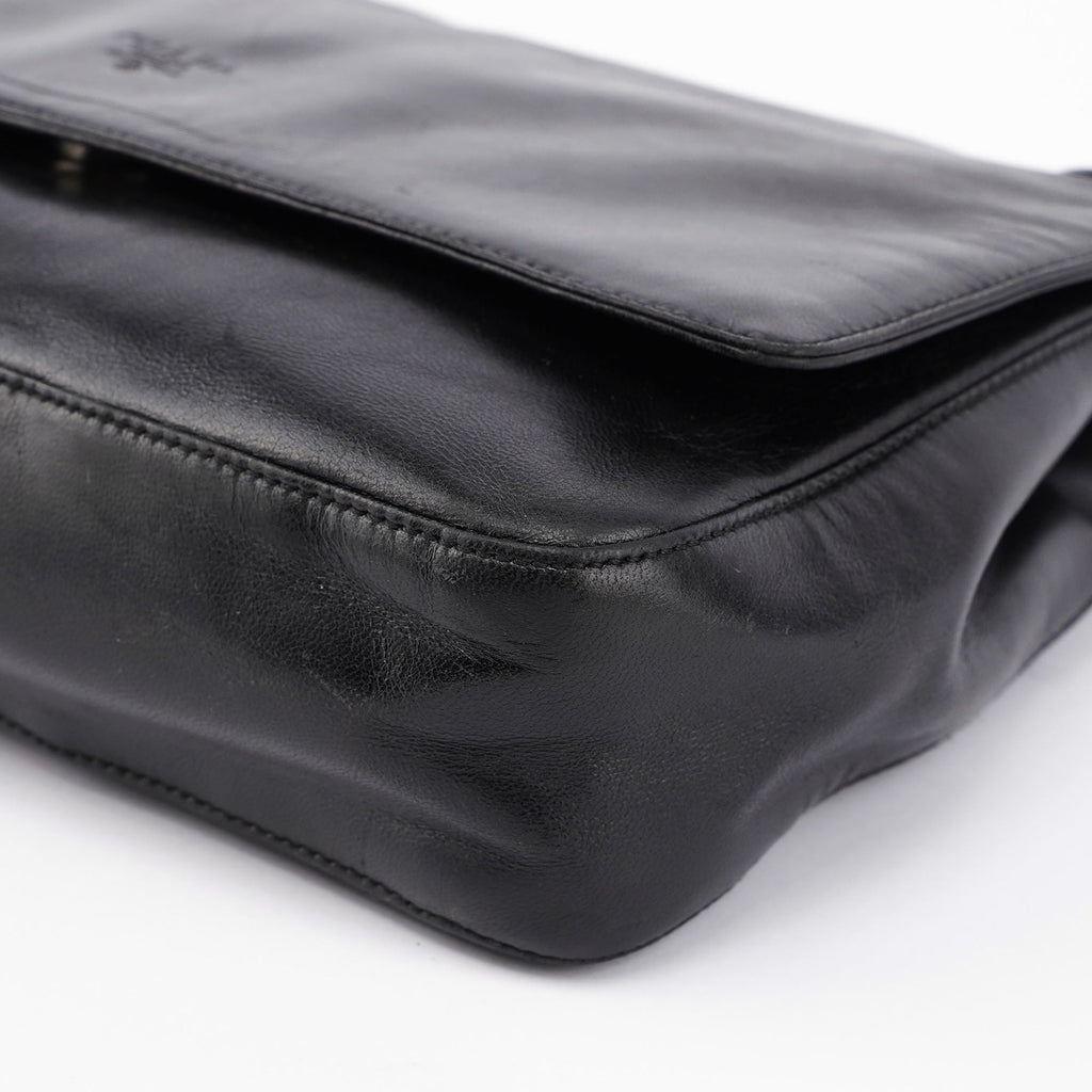 Black Calfskin Plastic Chain Shoulder Bag
