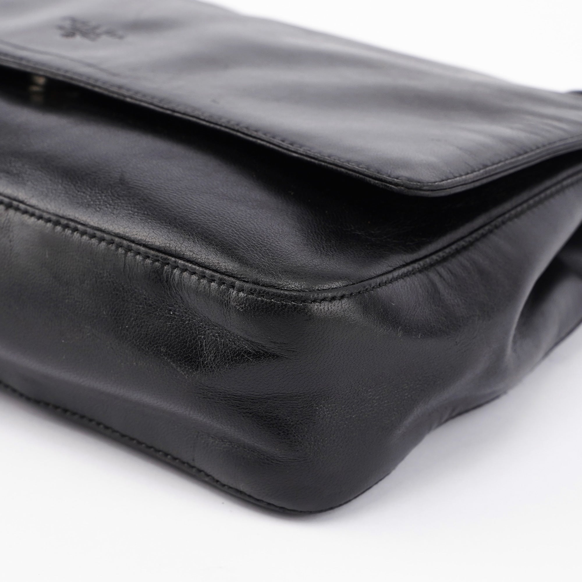 Black Calfskin Plastic Chain Shoulder Bag