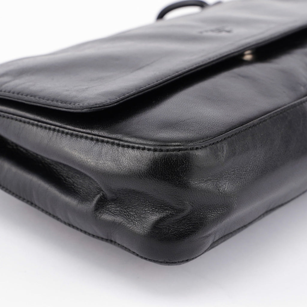 Black Calfskin Plastic Chain Shoulder Bag
