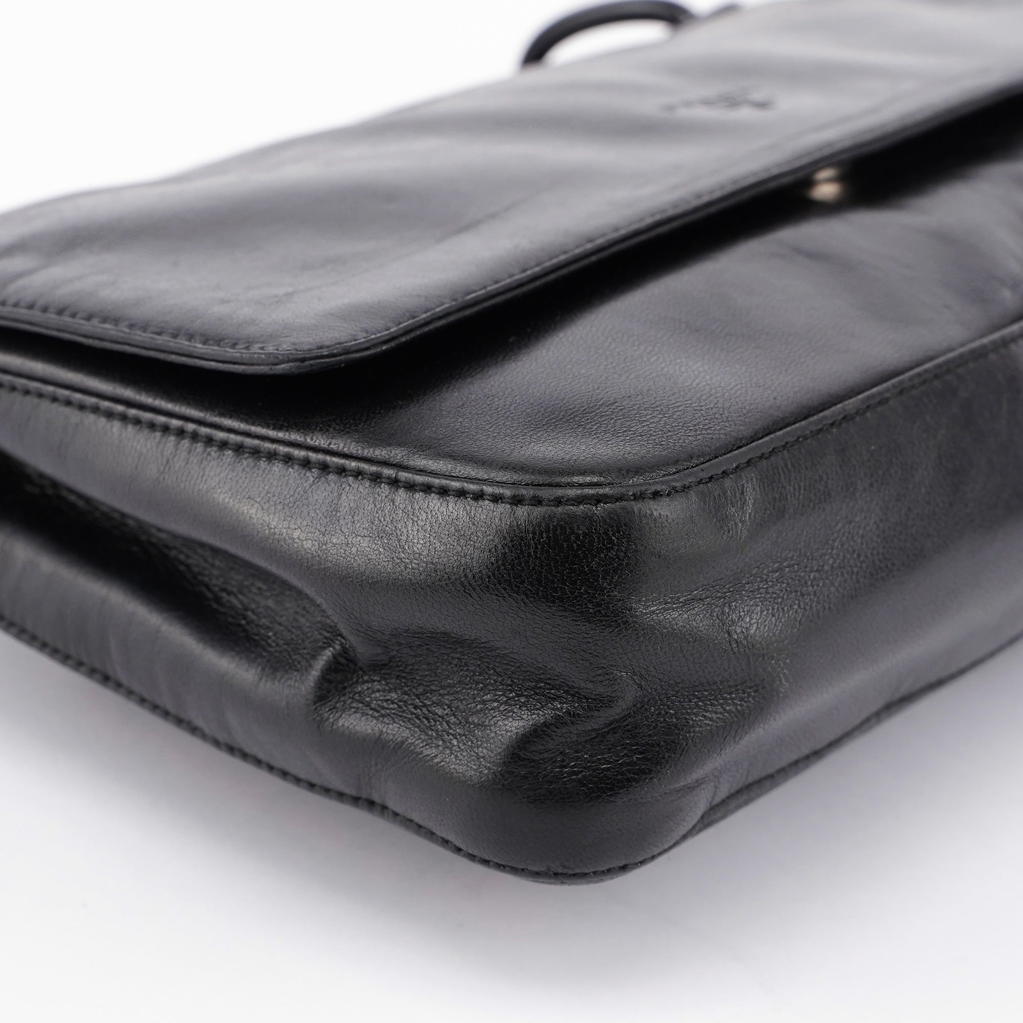 Black Calfskin Plastic Chain Shoulder Bag