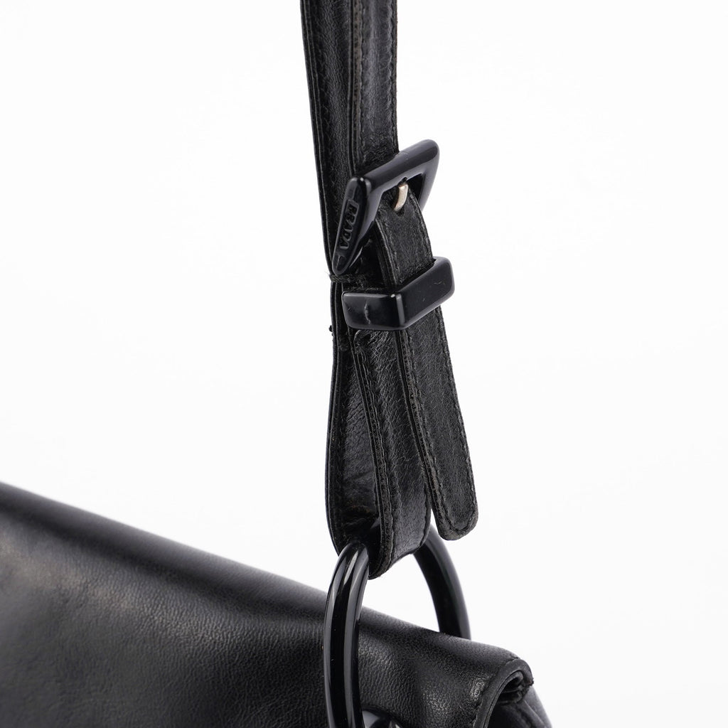 Black Calfskin Plastic Chain Shoulder Bag