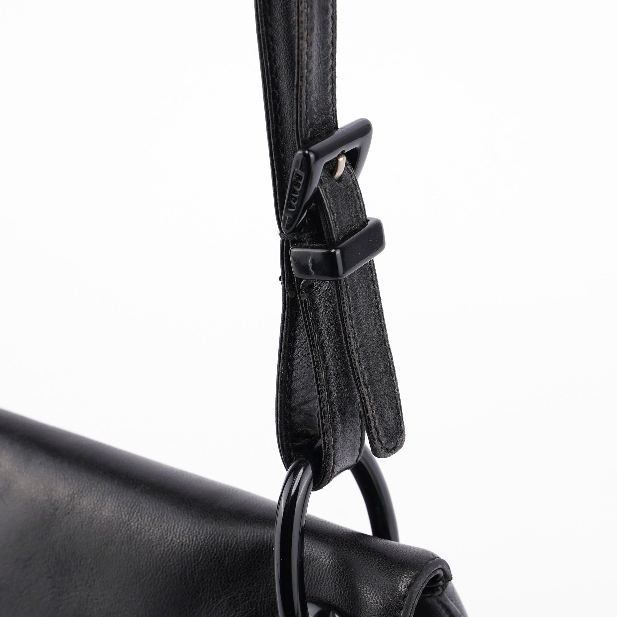 Black Calfskin Plastic Chain Shoulder Bag