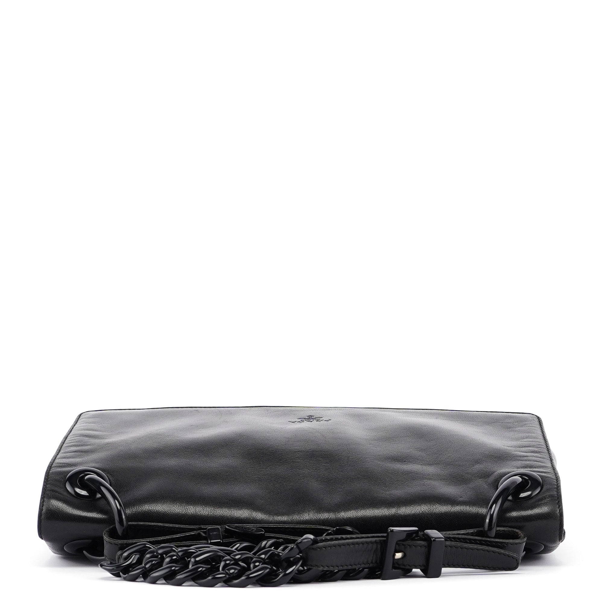 Black Calfskin Plastic Chain Shoulder Bag