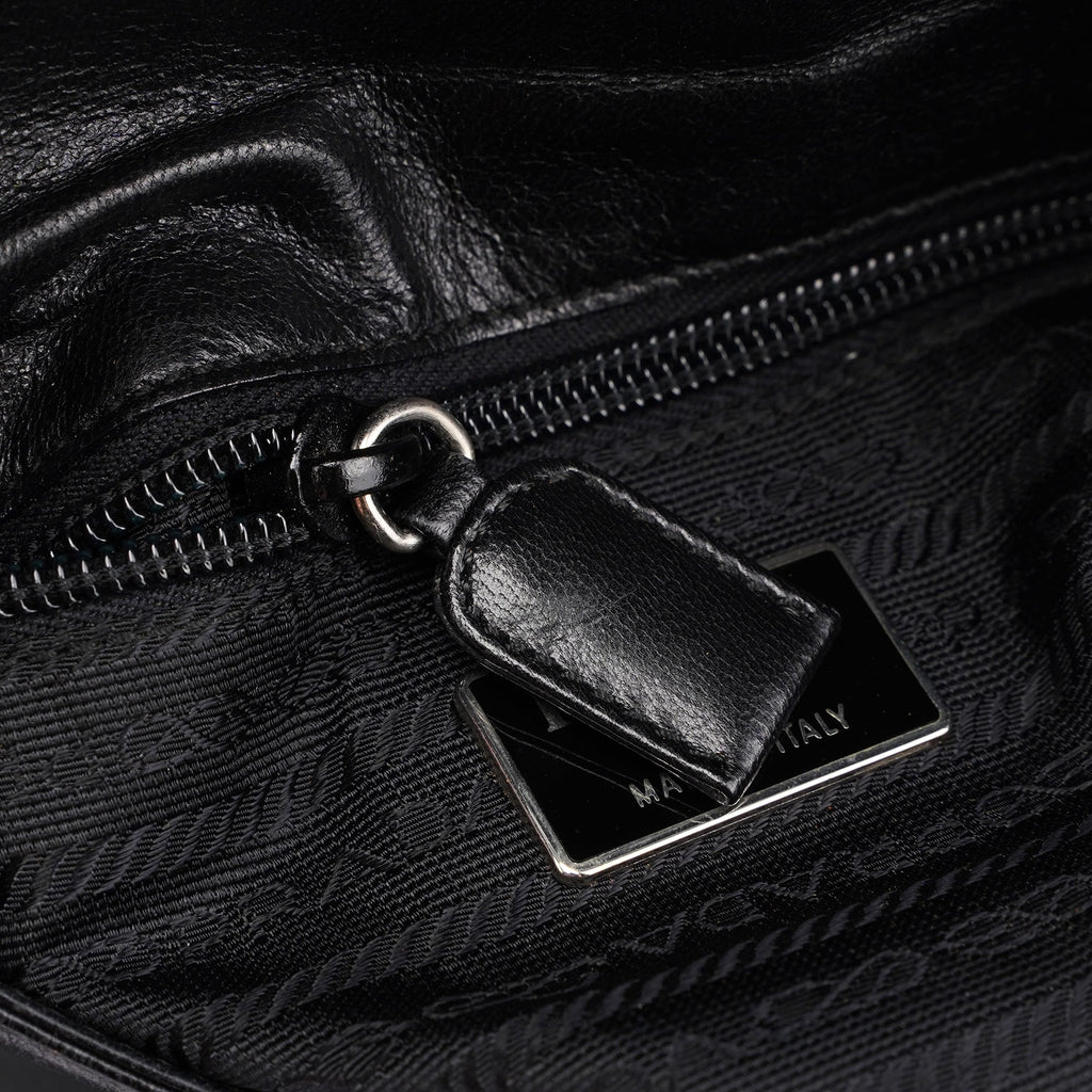Black Calfskin Plastic Chain Shoulder Bag