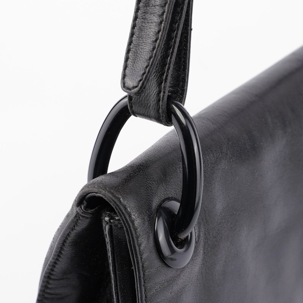 Black Calfskin Plastic Chain Shoulder Bag