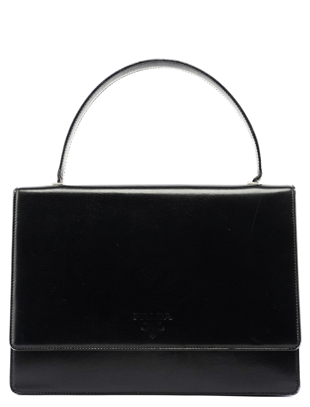 Black Calfskin Top Handle Flap Bag